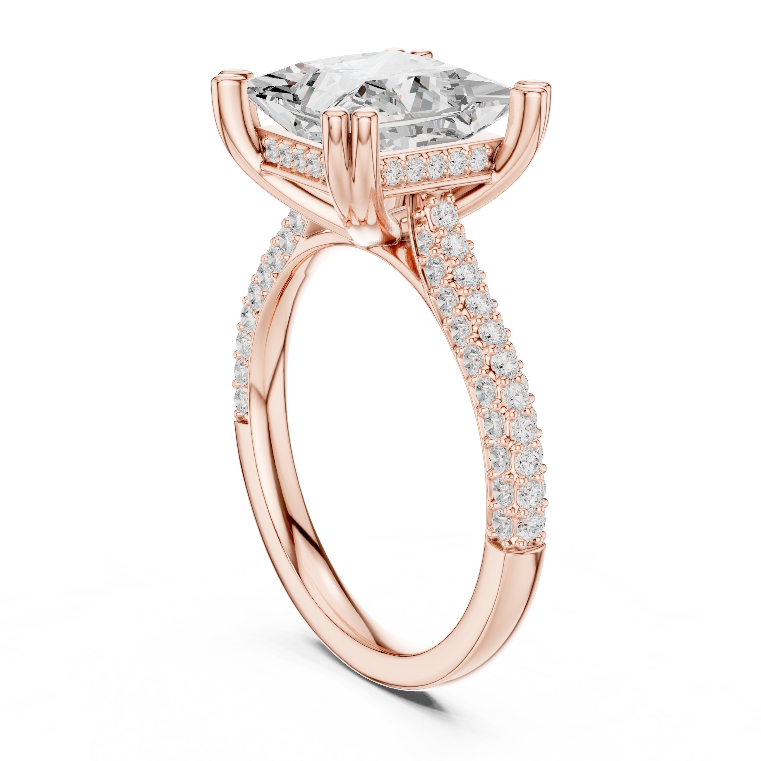 Princess Cut Engagement Ring with Wide Pavé Wrap Band in Rose Gold - VYKA Diamonds