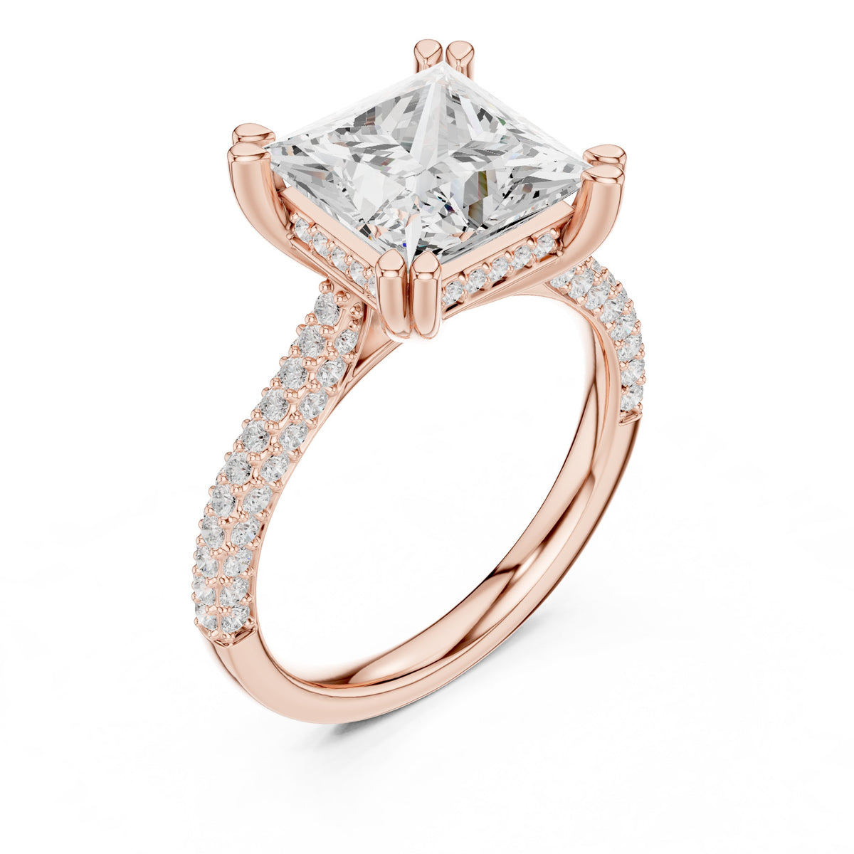 Princess Cut Engagement Ring with Wide Pavé Wrap Band