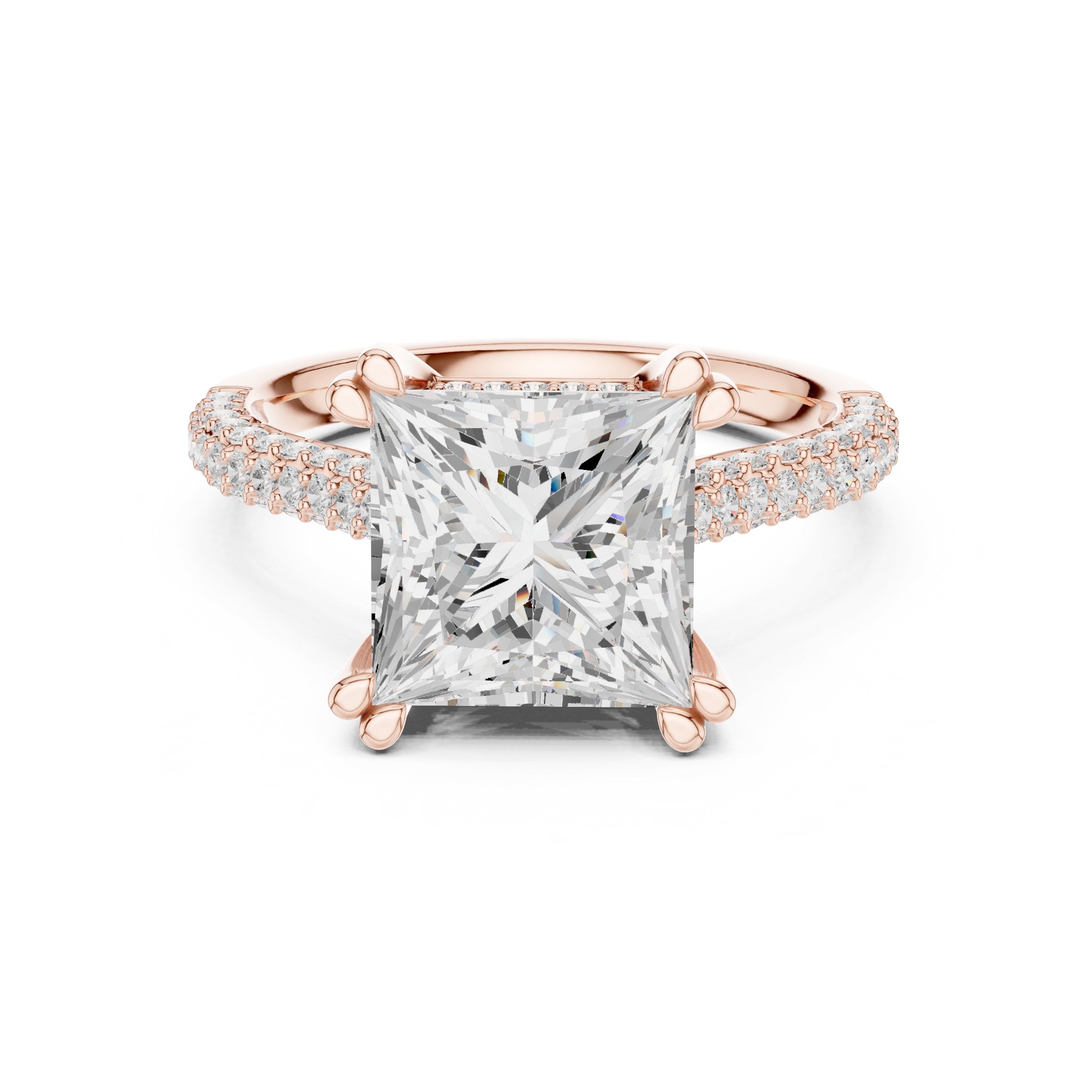 Princess Cut Engagement Ring with Wide Pavé Wrap Band in Rose Gold - VYKA Diamonds