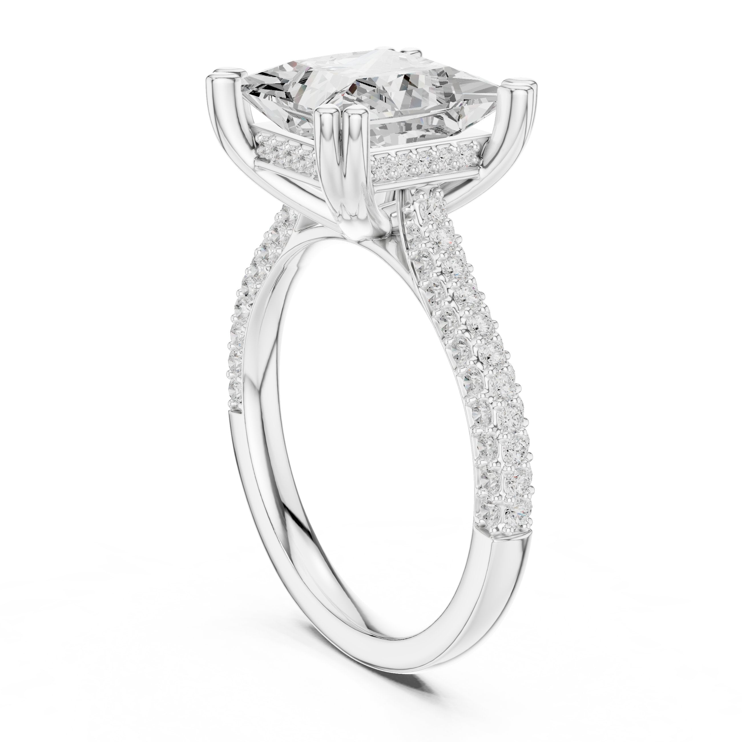 Princess Cut Engagement Ring with Wide Pavé Wrap Band in White Gold - VYKA Diamonds