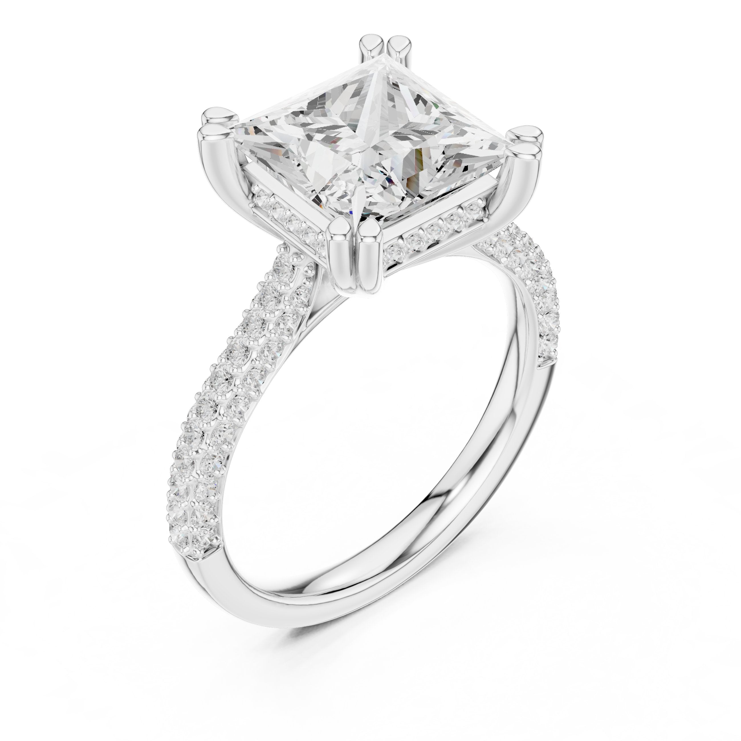 Princess Cut Engagement Ring with Wide Pavé Wrap Band in White Gold - VYKA Diamonds