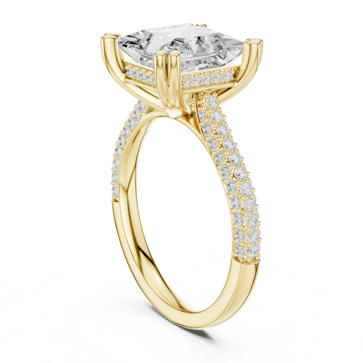 Princess Cut Engagement Ring with Wide Pavé Wrap Band