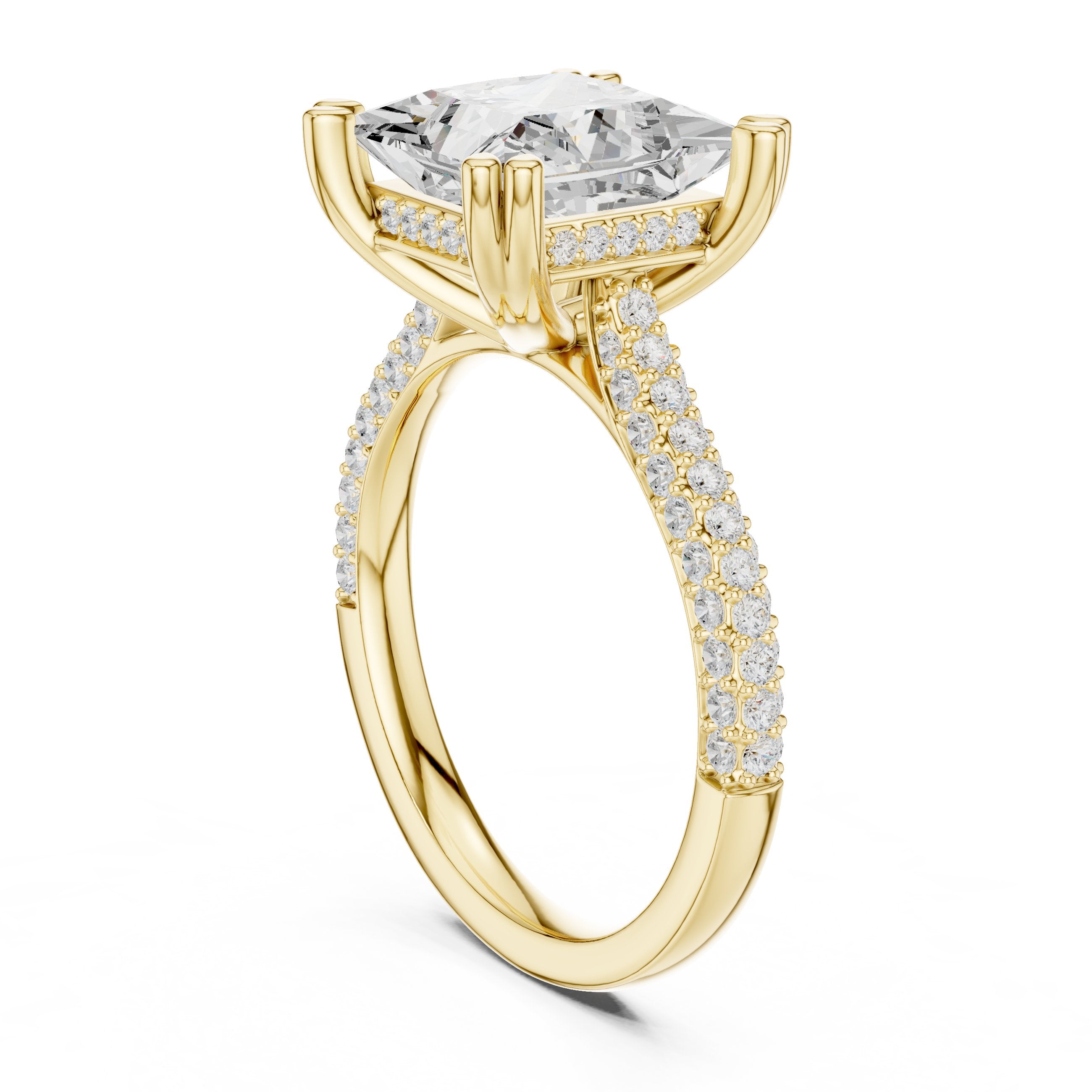 Princess Cut Engagement Ring with Wide Pavé Wrap Band in Yellow Gold - VYKA Diamonds