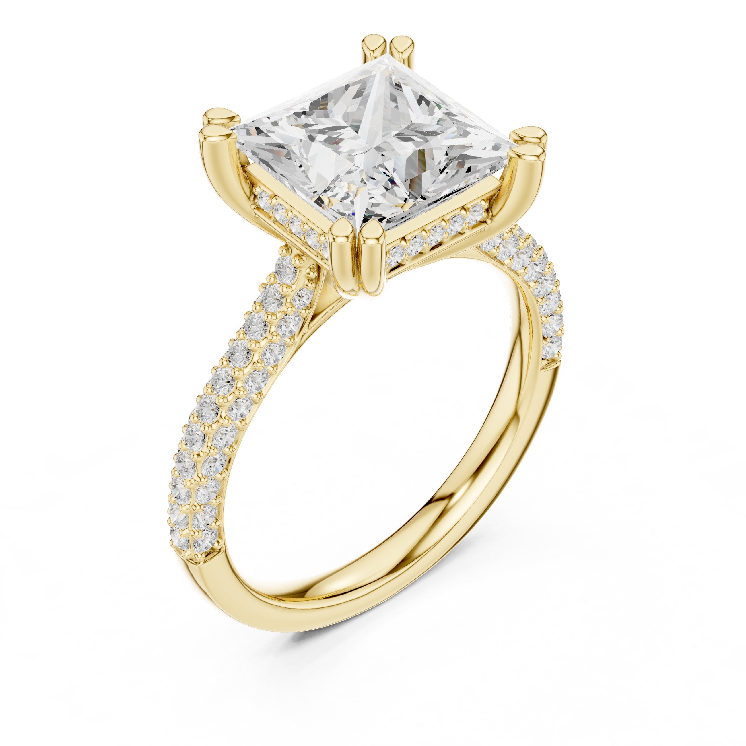 Princess Cut Engagement Ring with Wide Pavé Wrap Band in Yellow Gold - VYKA Diamonds