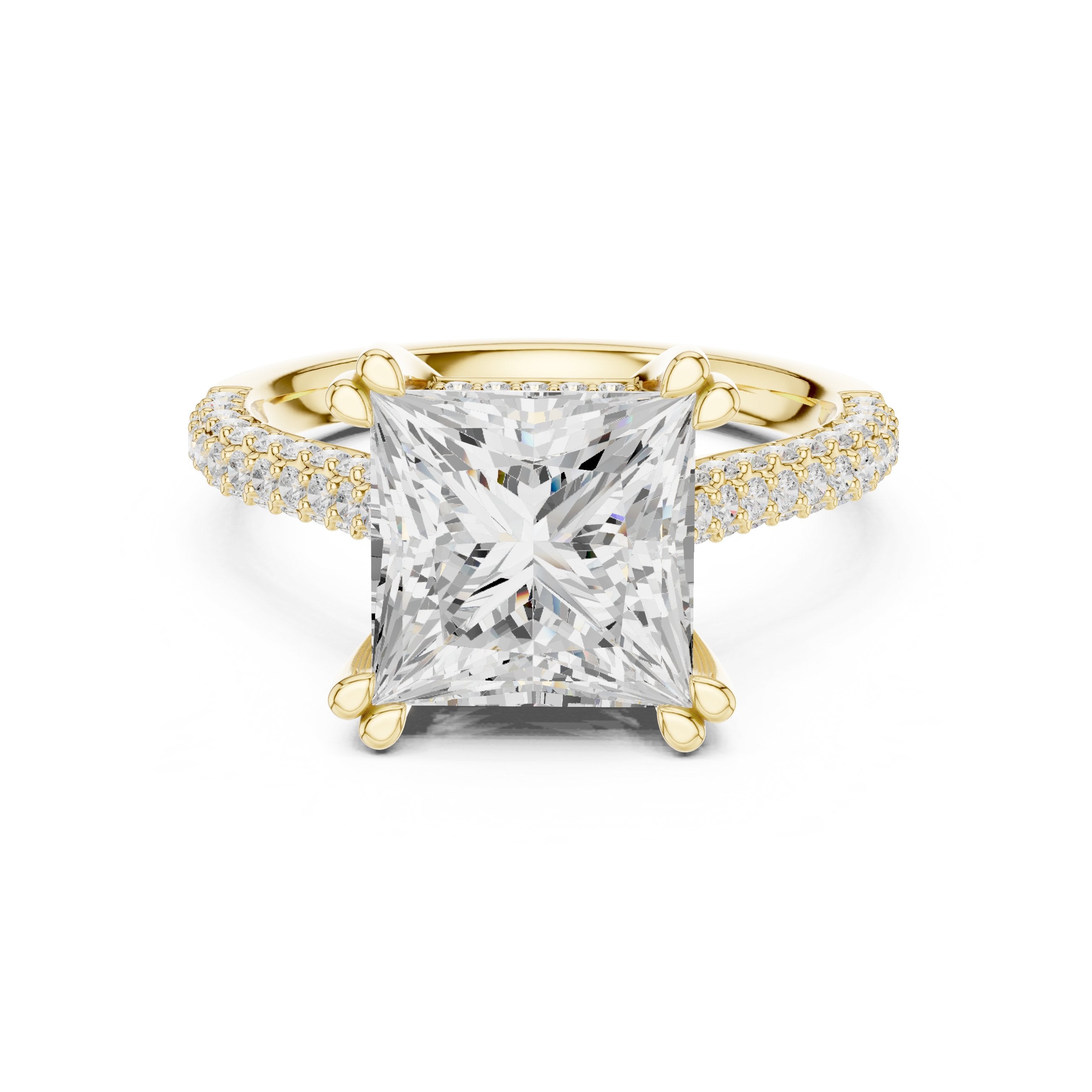Princess Cut Engagement Ring with Wide Pavé Wrap Band in Yellow Gold - VYKA Diamonds