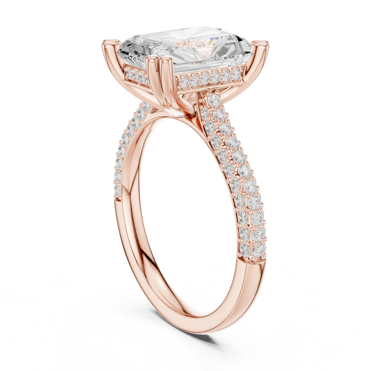 Radiant Cut Engagement Ring with Split Shank Pavé Wrap Band