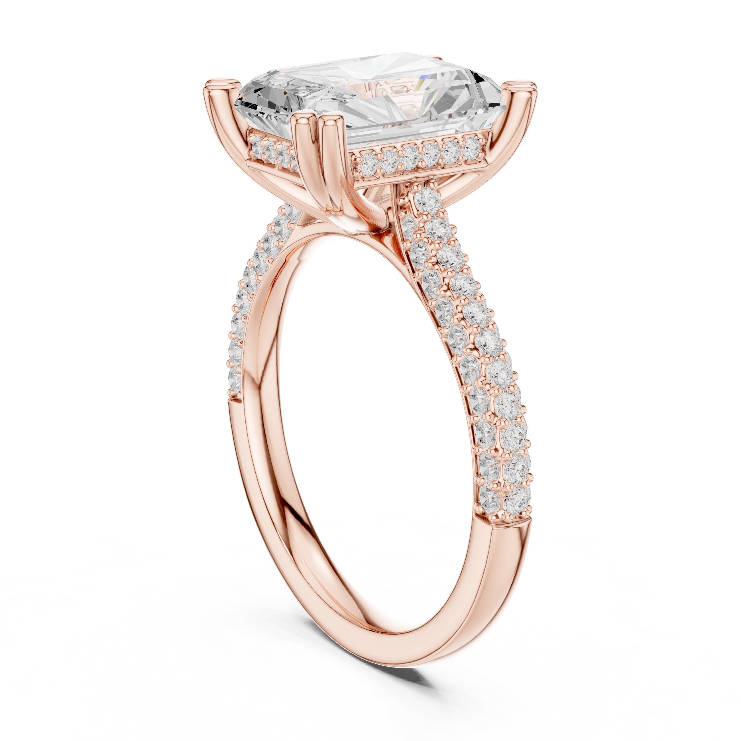 Radiant Cut Engagement Ring with Split Shank Pavé Wrap Band in Rose Gold - VYKA Diamonds