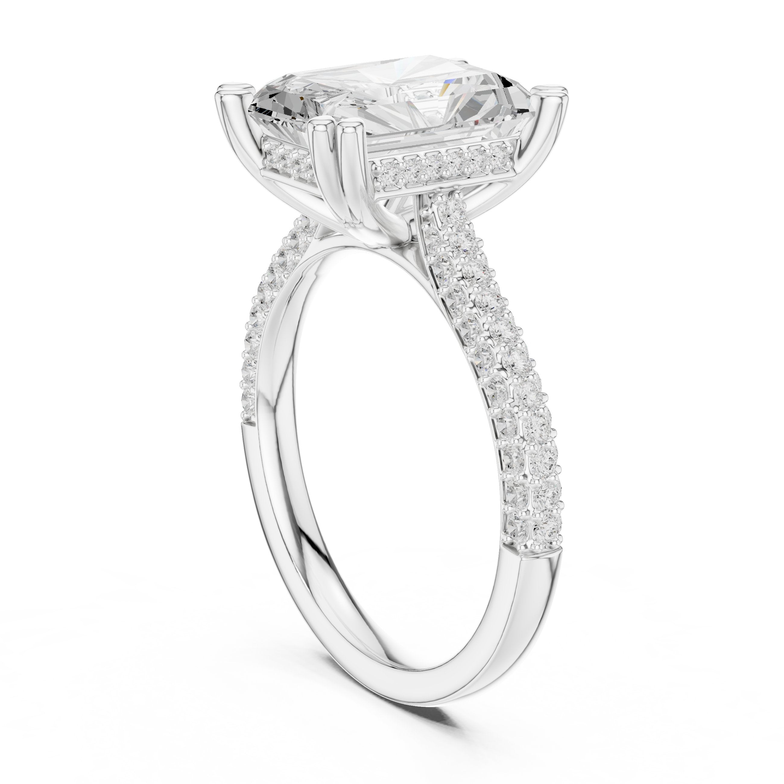 Radiant Cut Engagement Ring with Split Shank Pavé Wrap Band in White Gold - VYKA Diamonds
