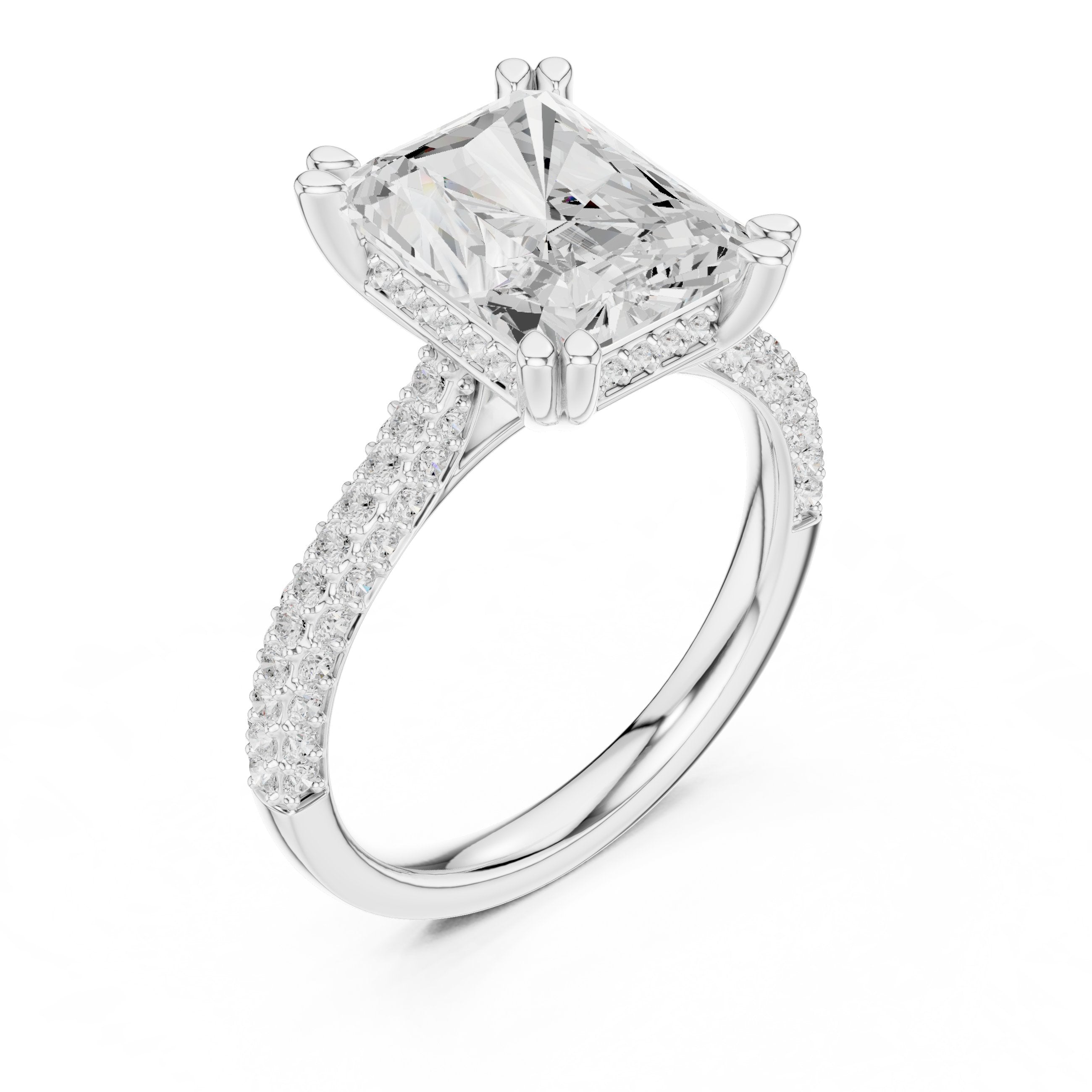Radiant Cut Engagement Ring with Split Shank Pavé Wrap Band in White Gold - VYKA Diamonds