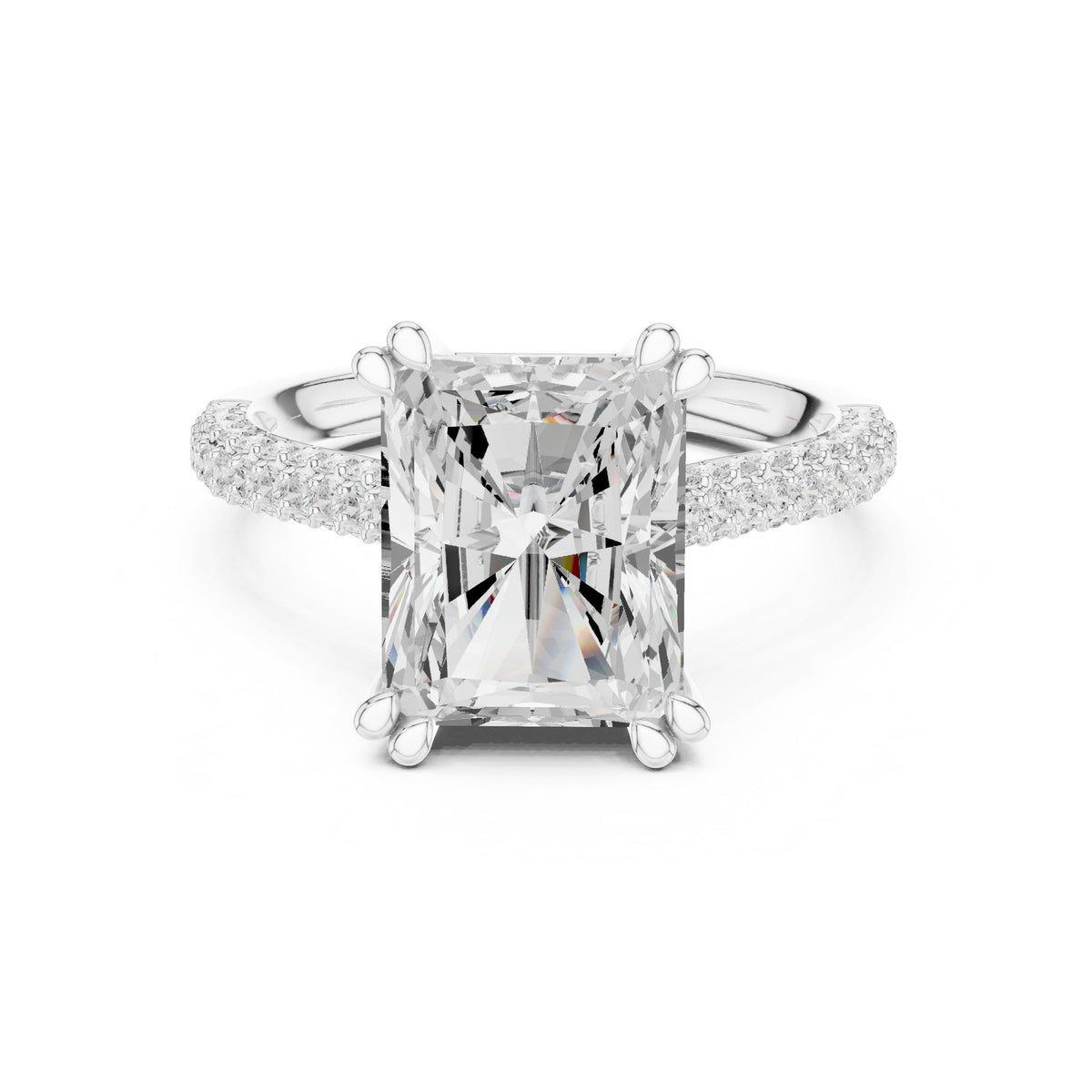 Radiant Cut Engagement Ring with Split Shank Pavé Wrap Band