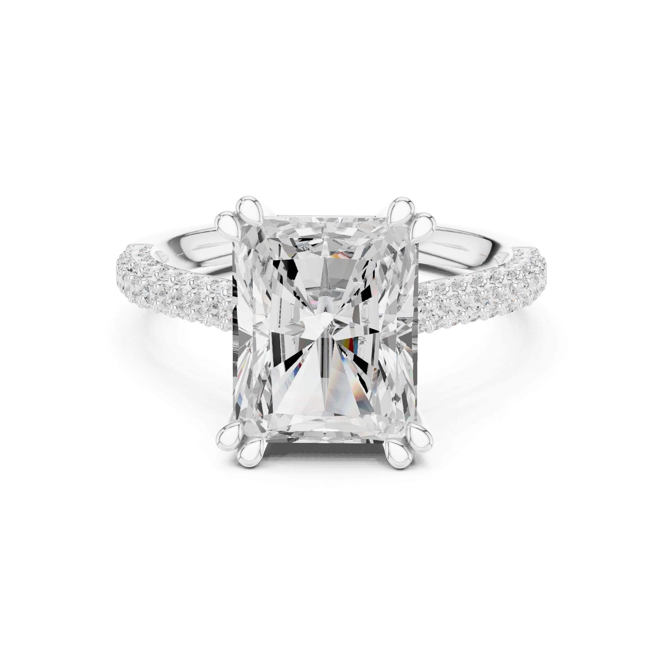 Radiant Cut Engagement Ring with Split Shank Pavé Wrap Band in White Gold - VYKA Diamonds