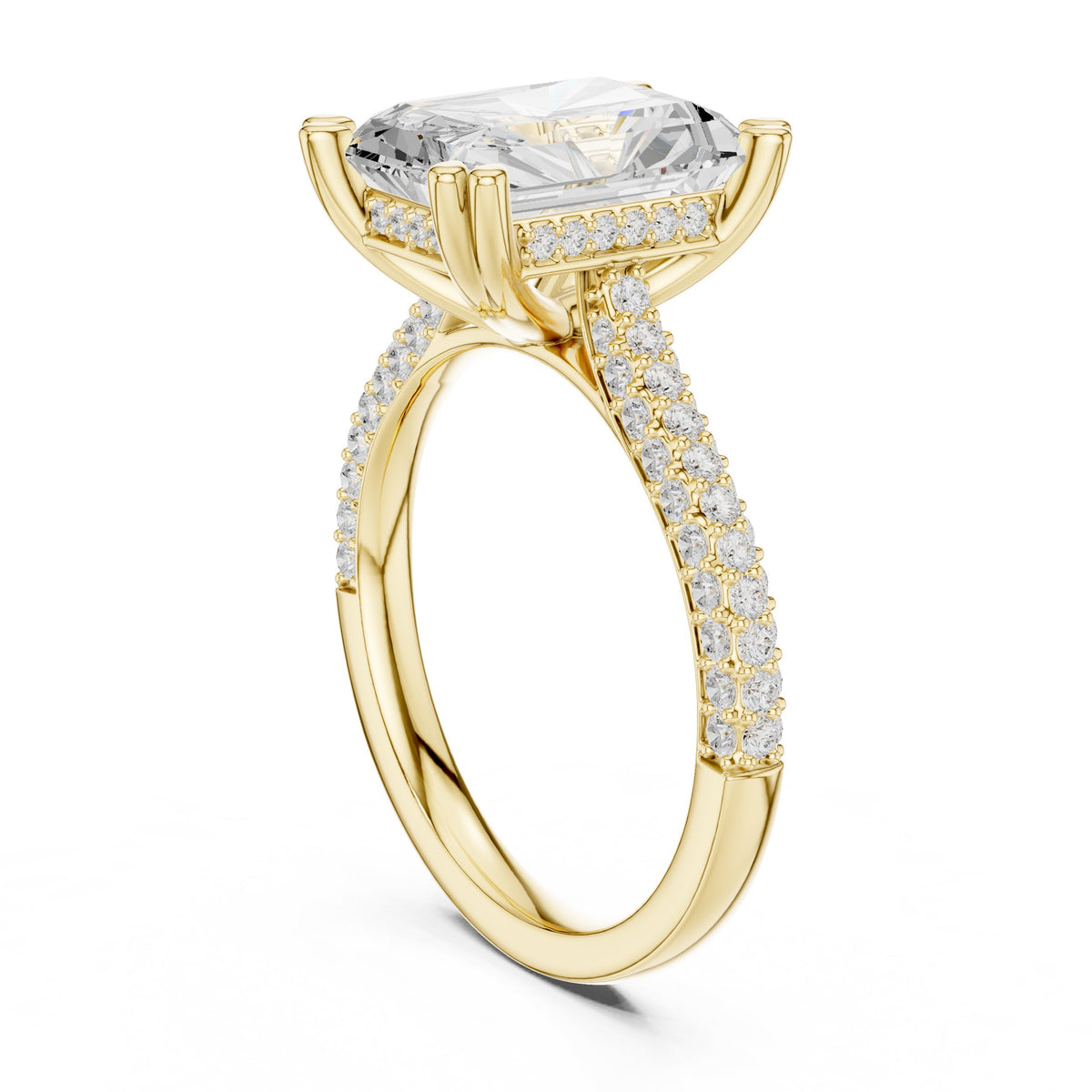 Radiant Cut Engagement Ring with Split Shank Pavé Wrap Band