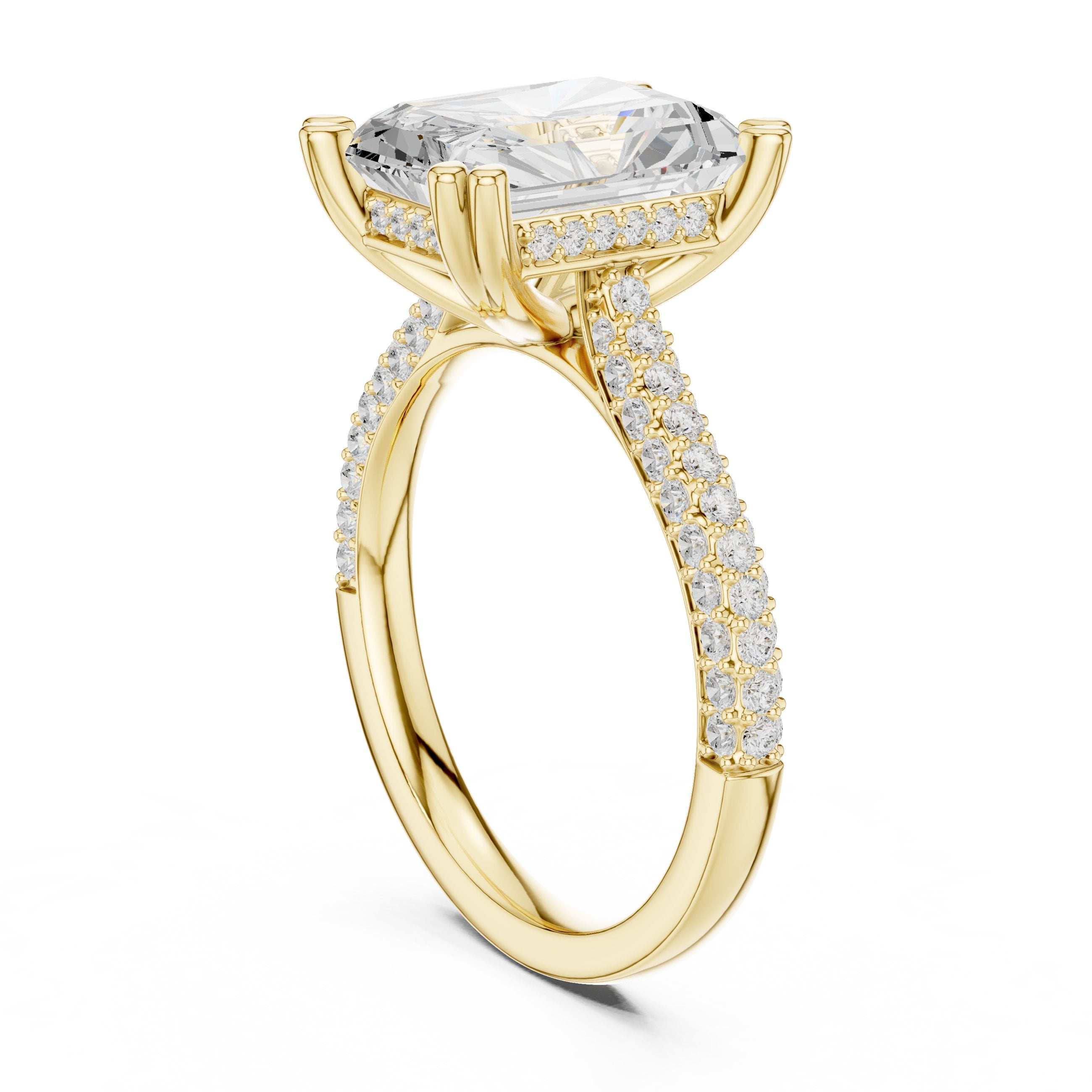 Radiant Cut Engagement Ring with Split Shank Pavé Wrap Band in Yellow Gold - VYKA Diamonds