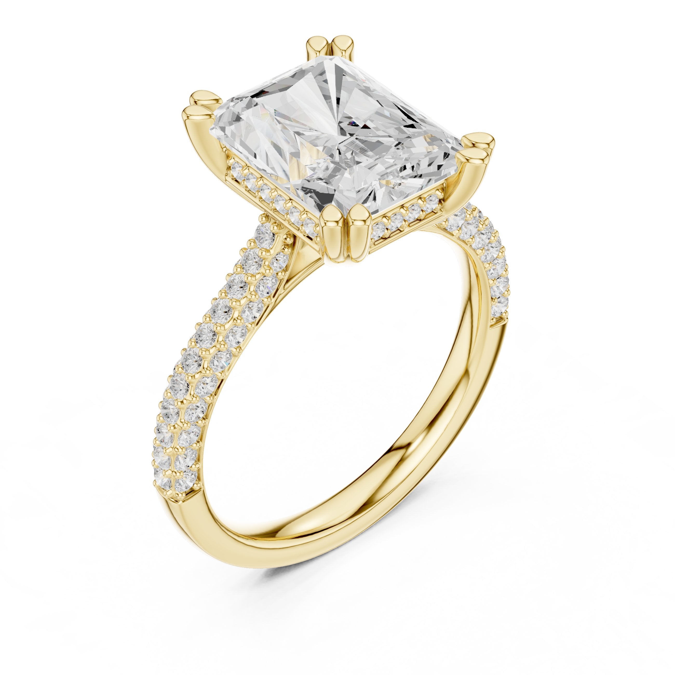 Radiant Cut Engagement Ring with Split Shank Pavé Wrap Band in Yellow Gold - VYKA Diamonds