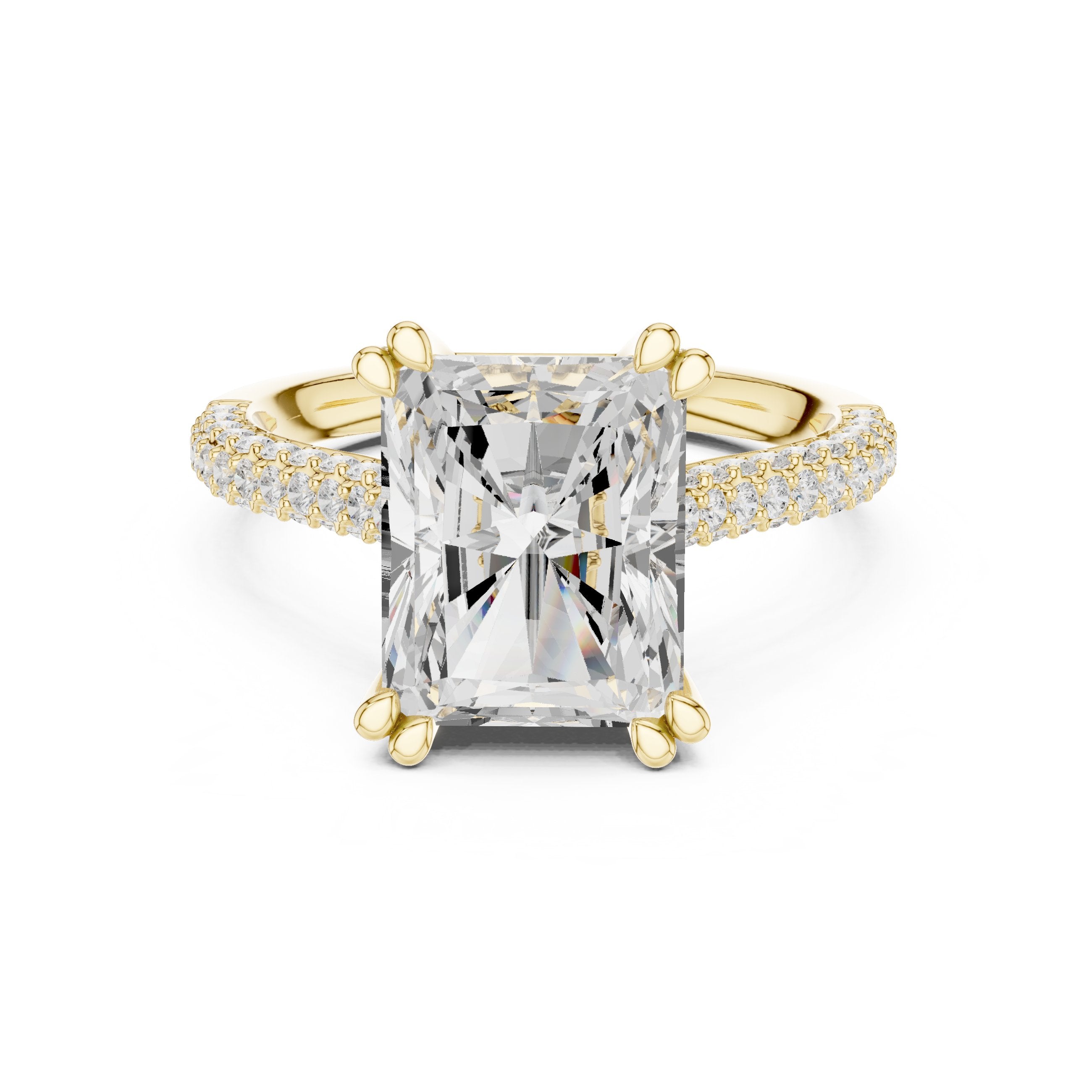 Radiant Cut Engagement Ring with Split Shank Pavé Wrap Band in Yellow Gold - VYKA Diamonds