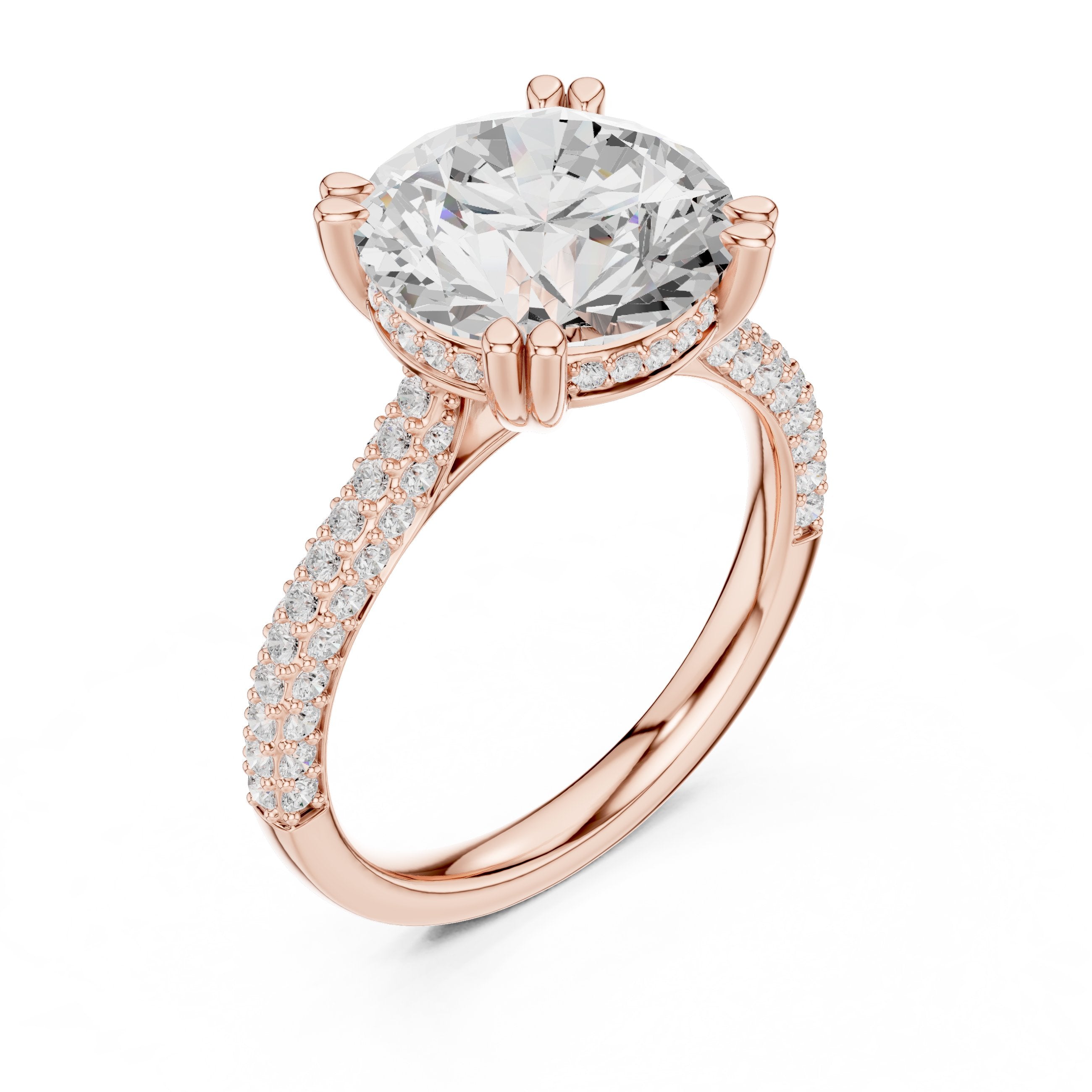 Round Diamond Engagement Ring with Pavé Wrap Band in Rose Gold - VYKA Diamonds