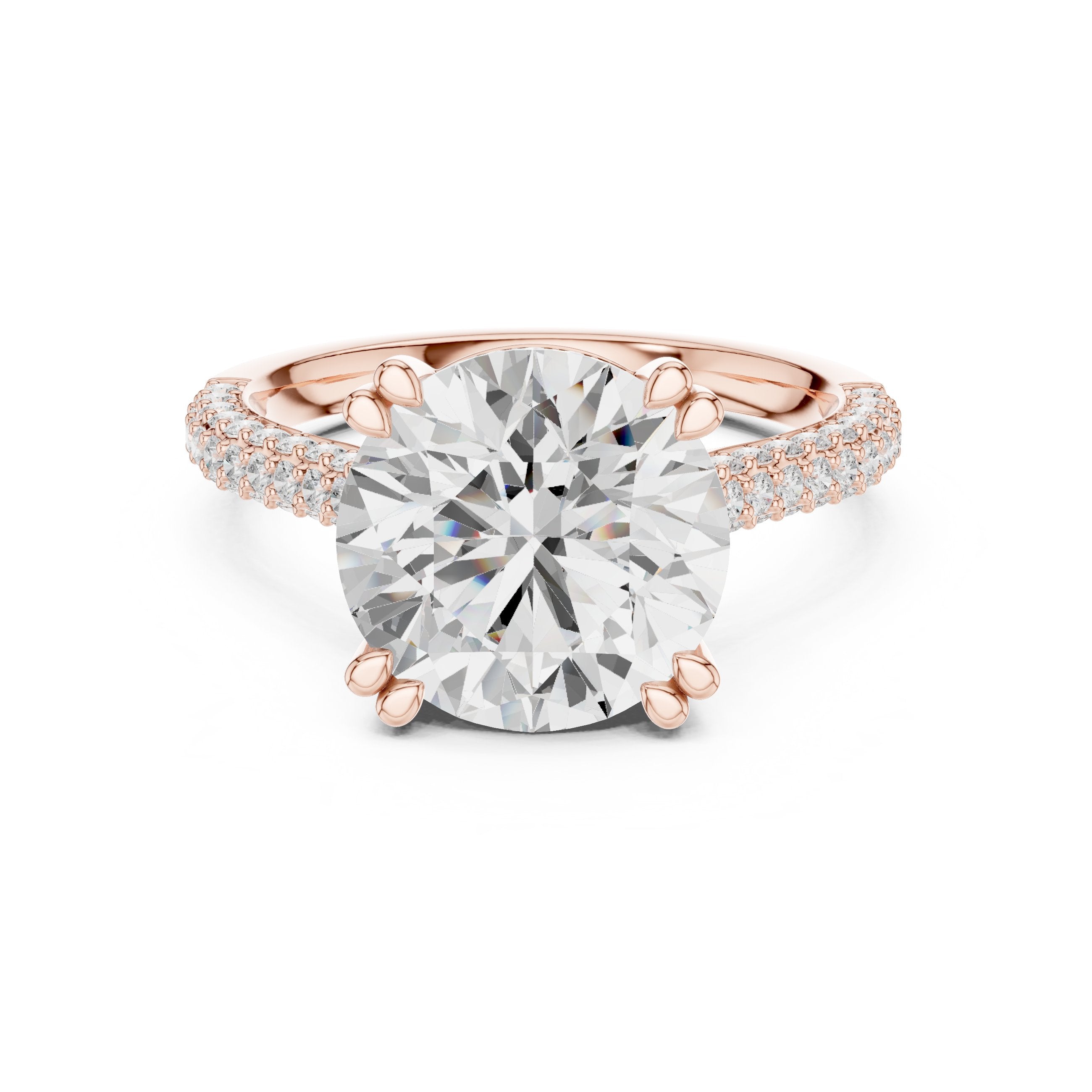 Round Diamond Engagement Ring with Pavé Wrap Band in Rose Gold - VYKA Diamonds