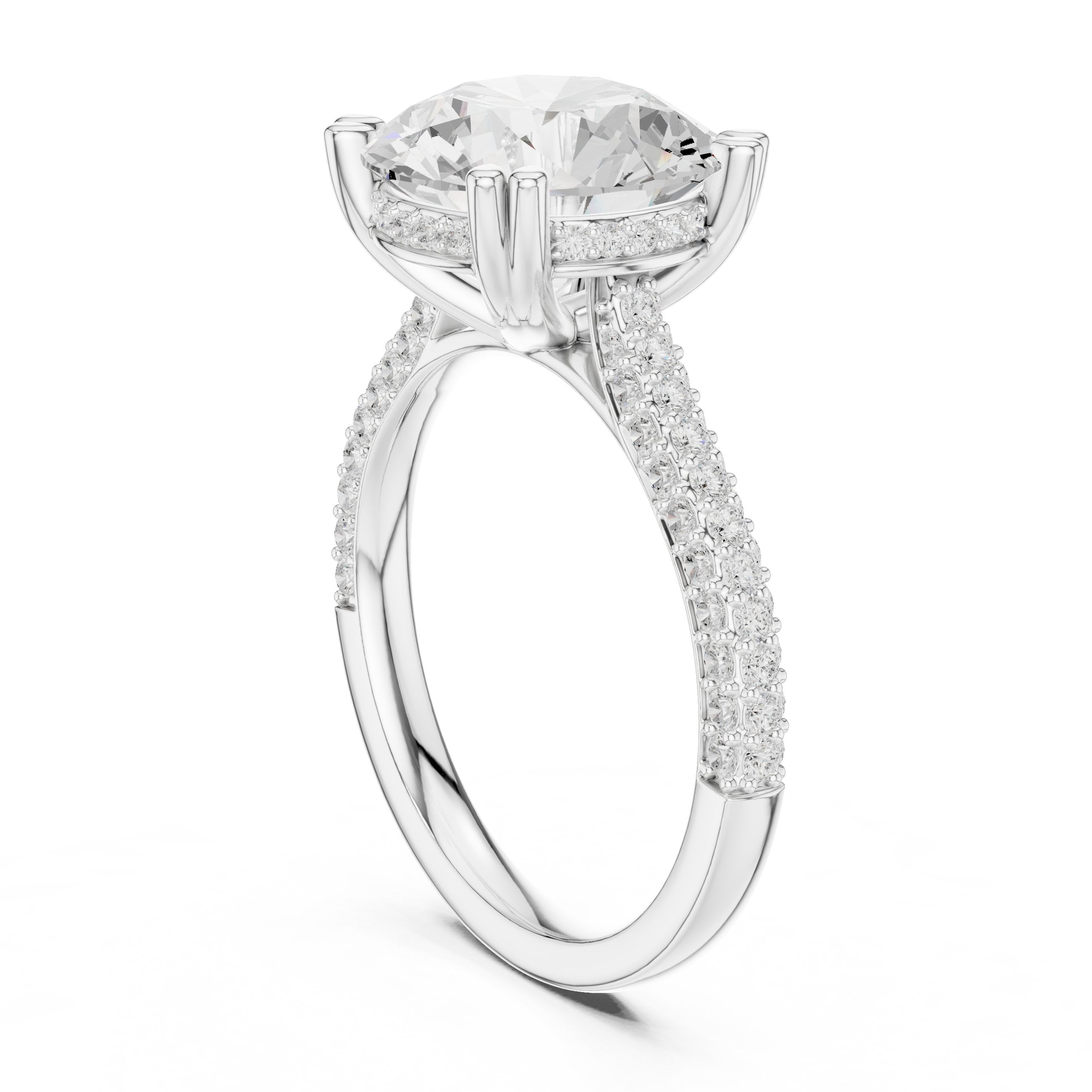 Round Diamond Engagement Ring with Pavé Wrap Band in White Gold - VYKA Diamonds