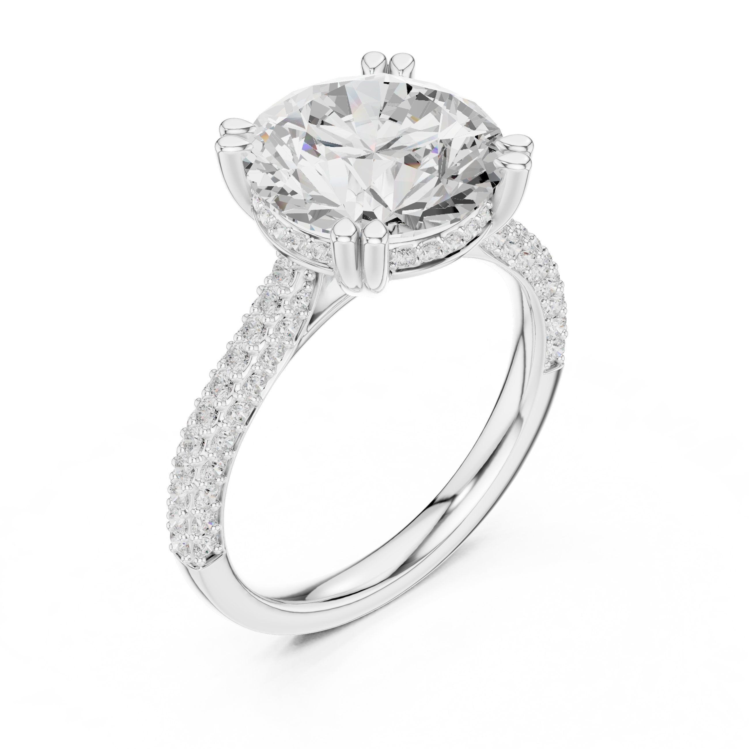 Round Diamond Engagement Ring with Pavé Wrap Band in White Gold - VYKA Diamonds
