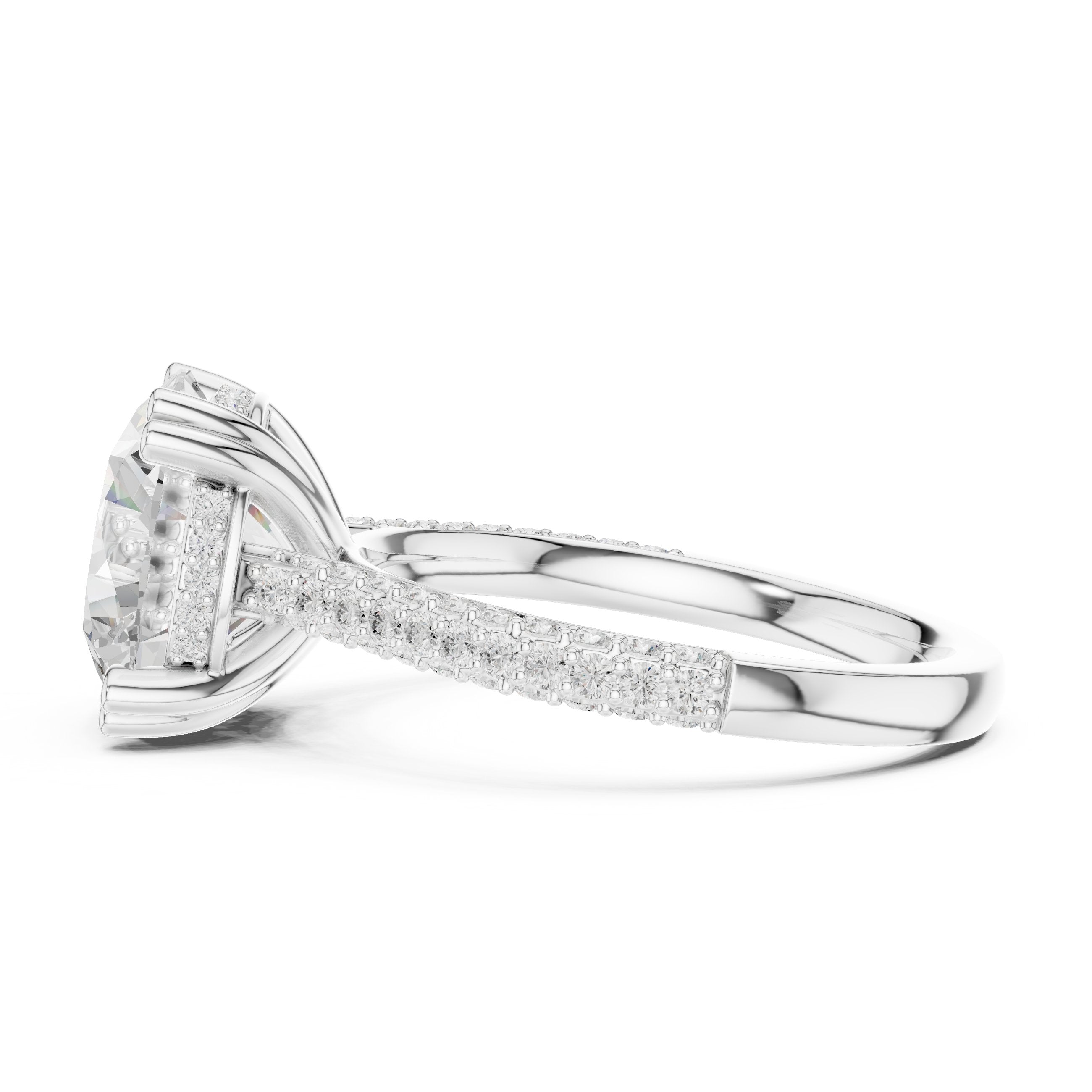 Round Diamond Engagement Ring with Pavé Wrap Band in White Gold - VYKA Diamonds