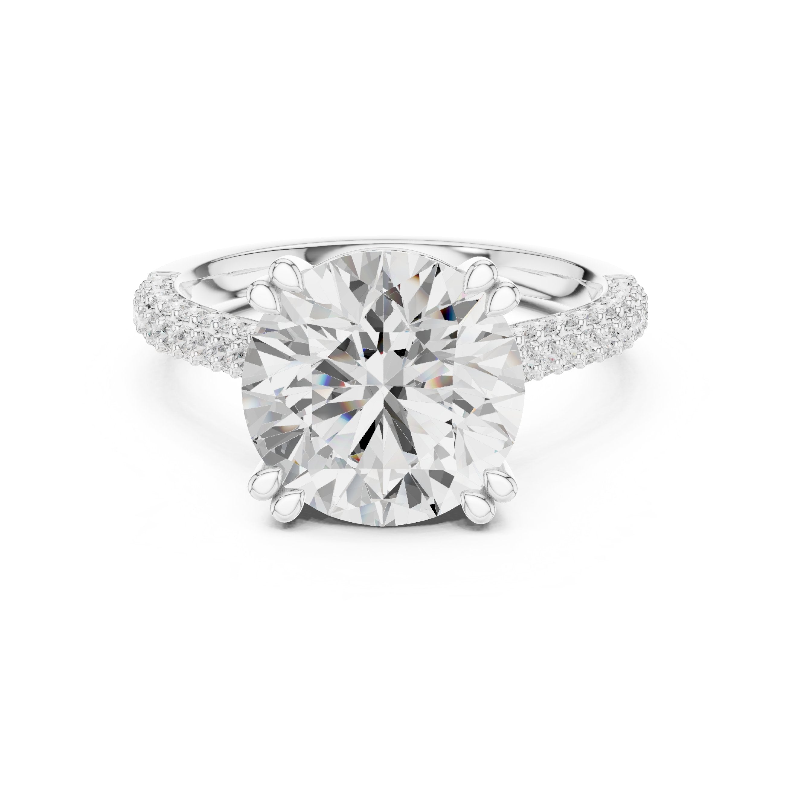 Round Diamond Engagement Ring with Pavé Wrap Band in White Gold - VYKA Diamonds