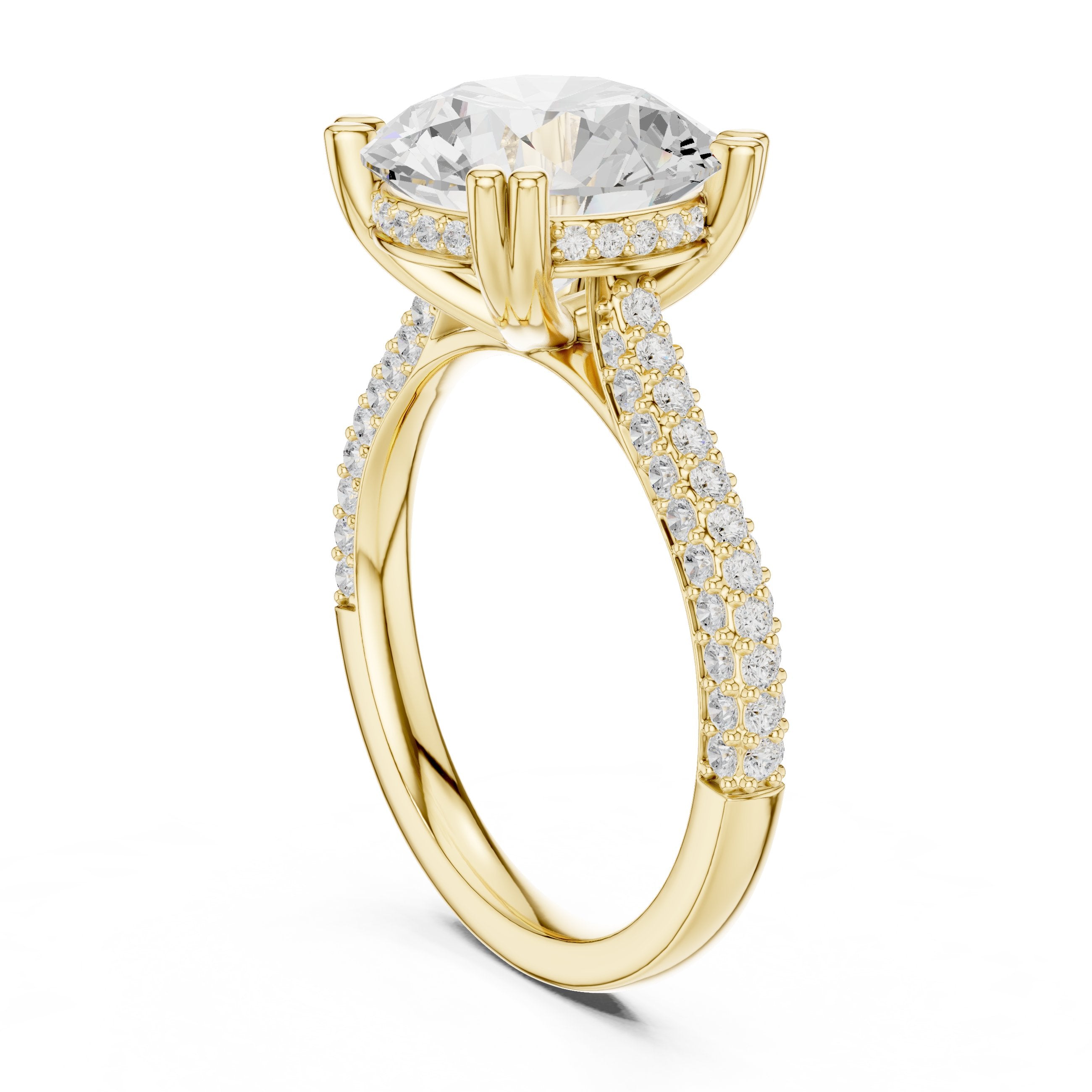 Round Diamond Engagement Ring with Pavé Wrap Band in Yellow Gold - VYKA Diamonds