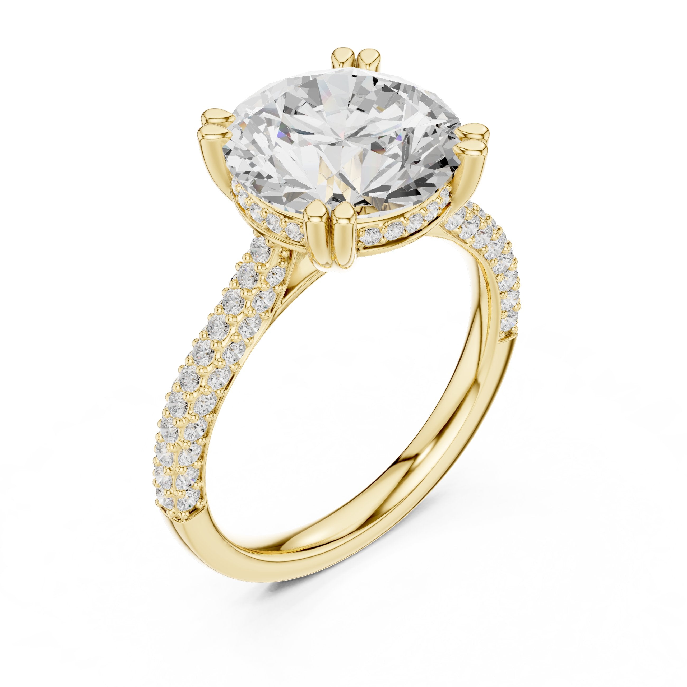 Round Diamond Engagement Ring with Pavé Wrap Band in Yellow Gold - VYKA Diamonds