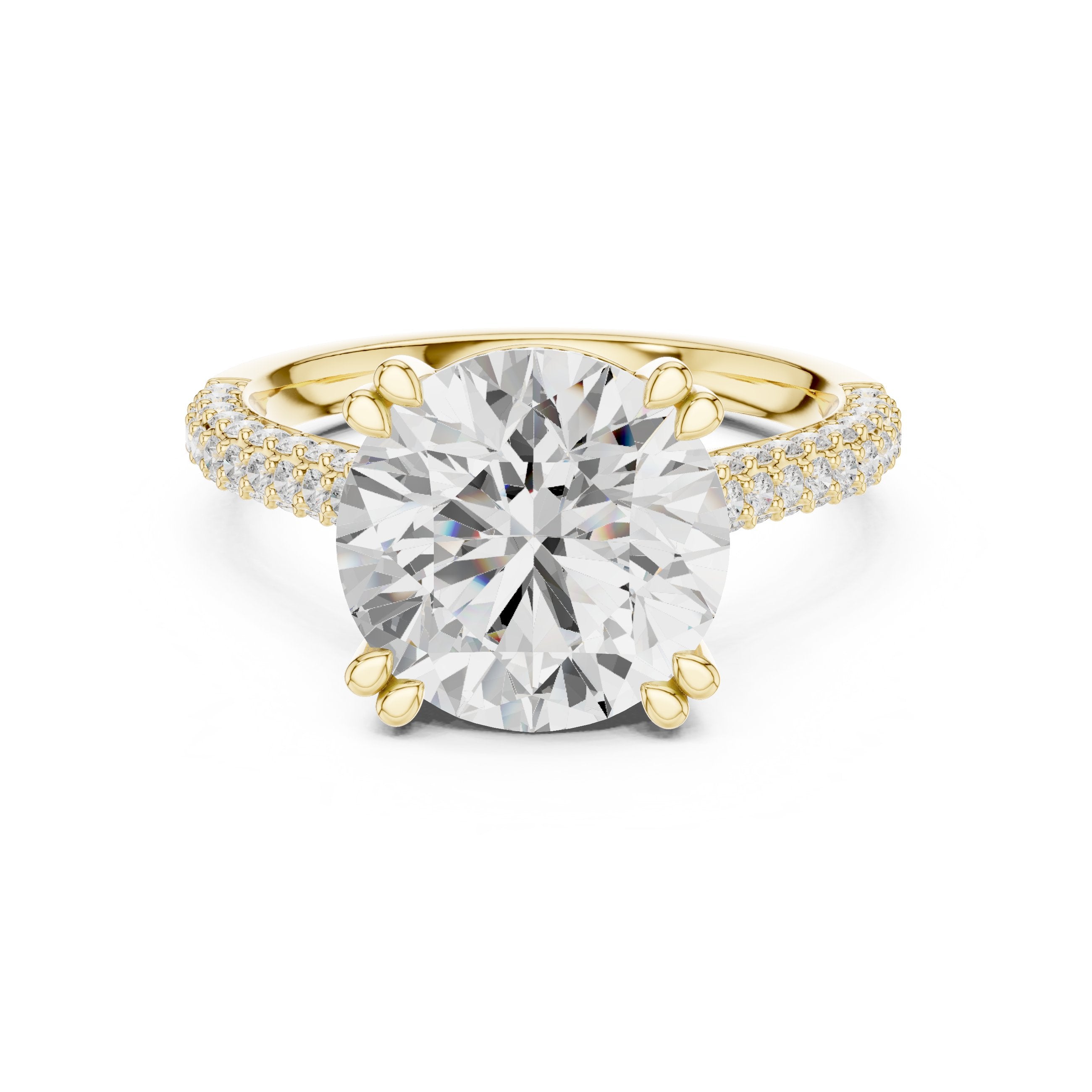 Round Diamond Engagement Ring with Pavé Wrap Band in Yellow Gold - VYKA Diamonds