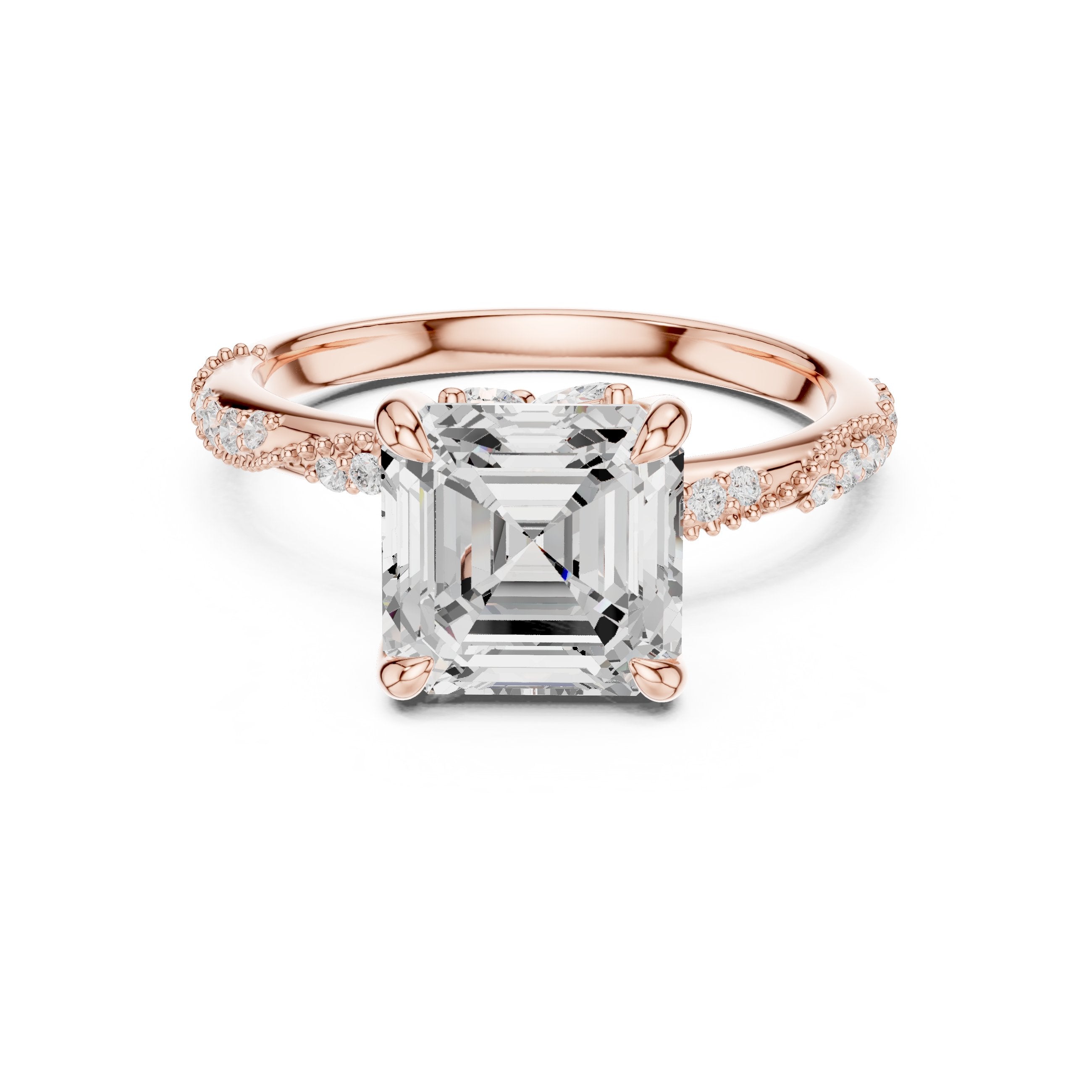 Asscher Cut Engagement Ring with Twisted Pavé Band in Rose Gold - VYKA Diamonds