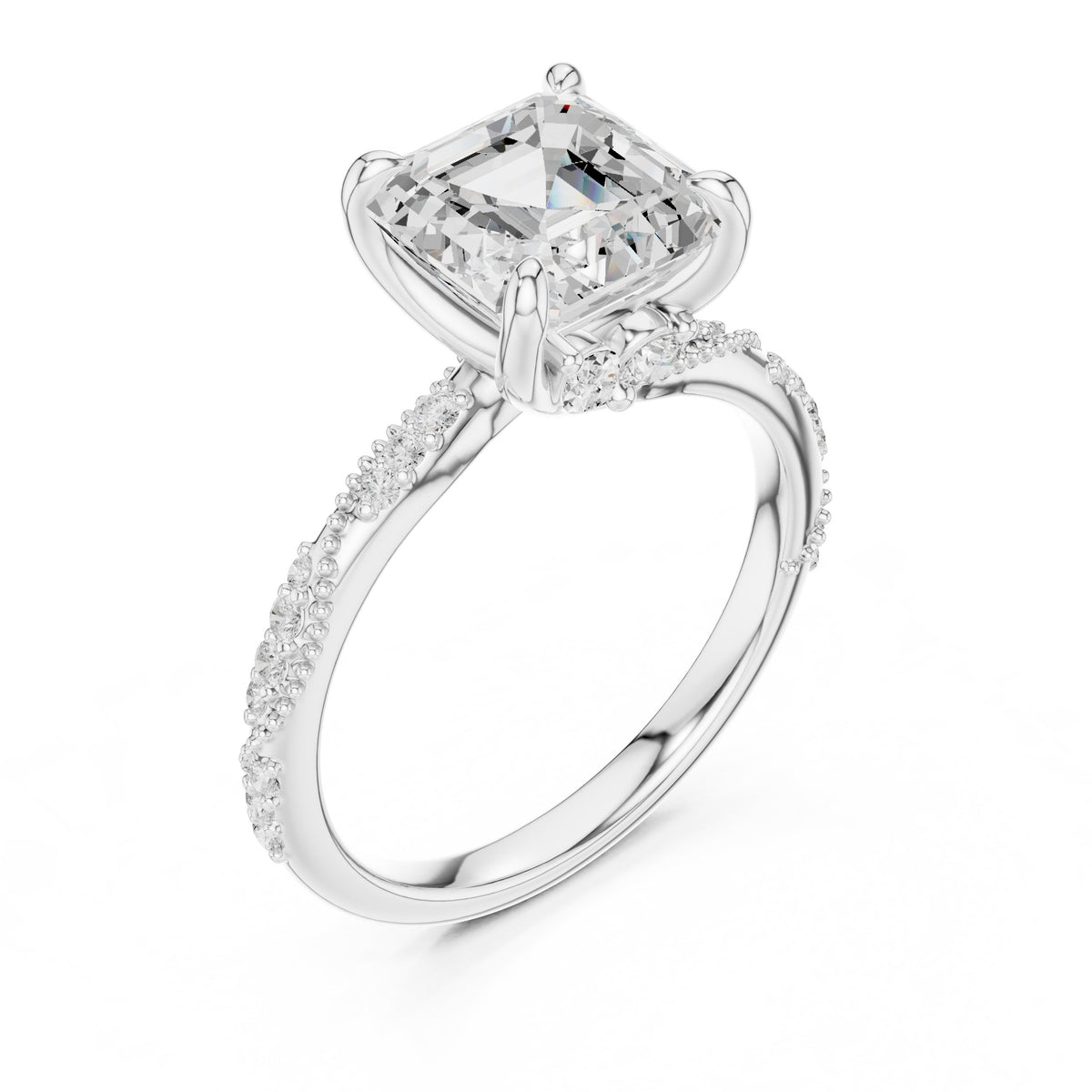 Asscher Cut Engagement Ring with Twisted Pavé Band
