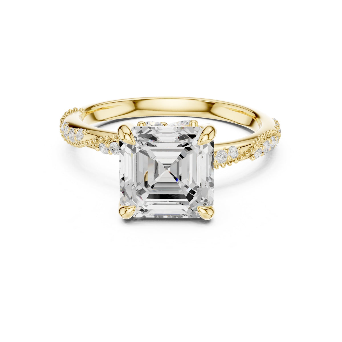 Asscher Cut Engagement Ring with Twisted Pavé Band