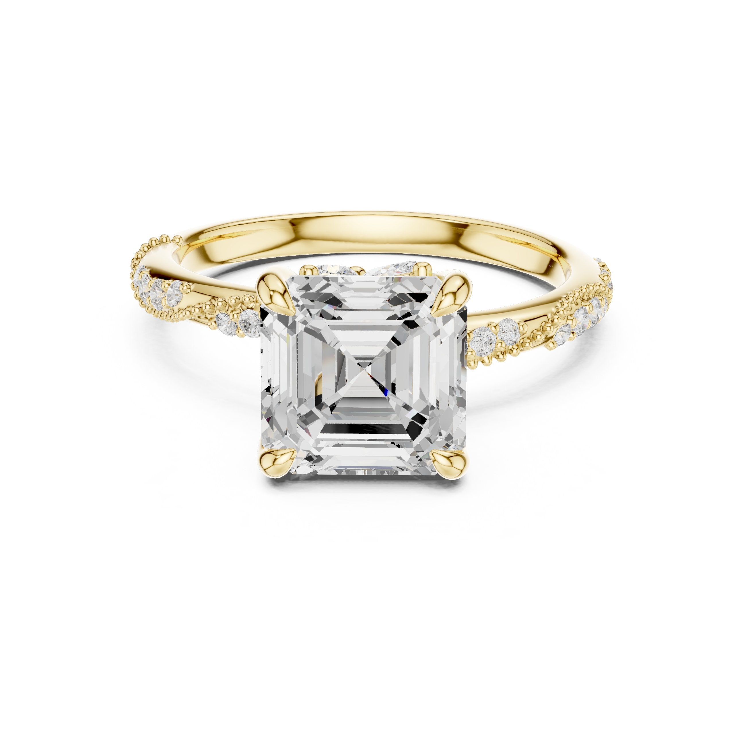 Asscher Cut Engagement Ring with Twisted Pavé Band in Yellow Gold - VYKA Diamonds