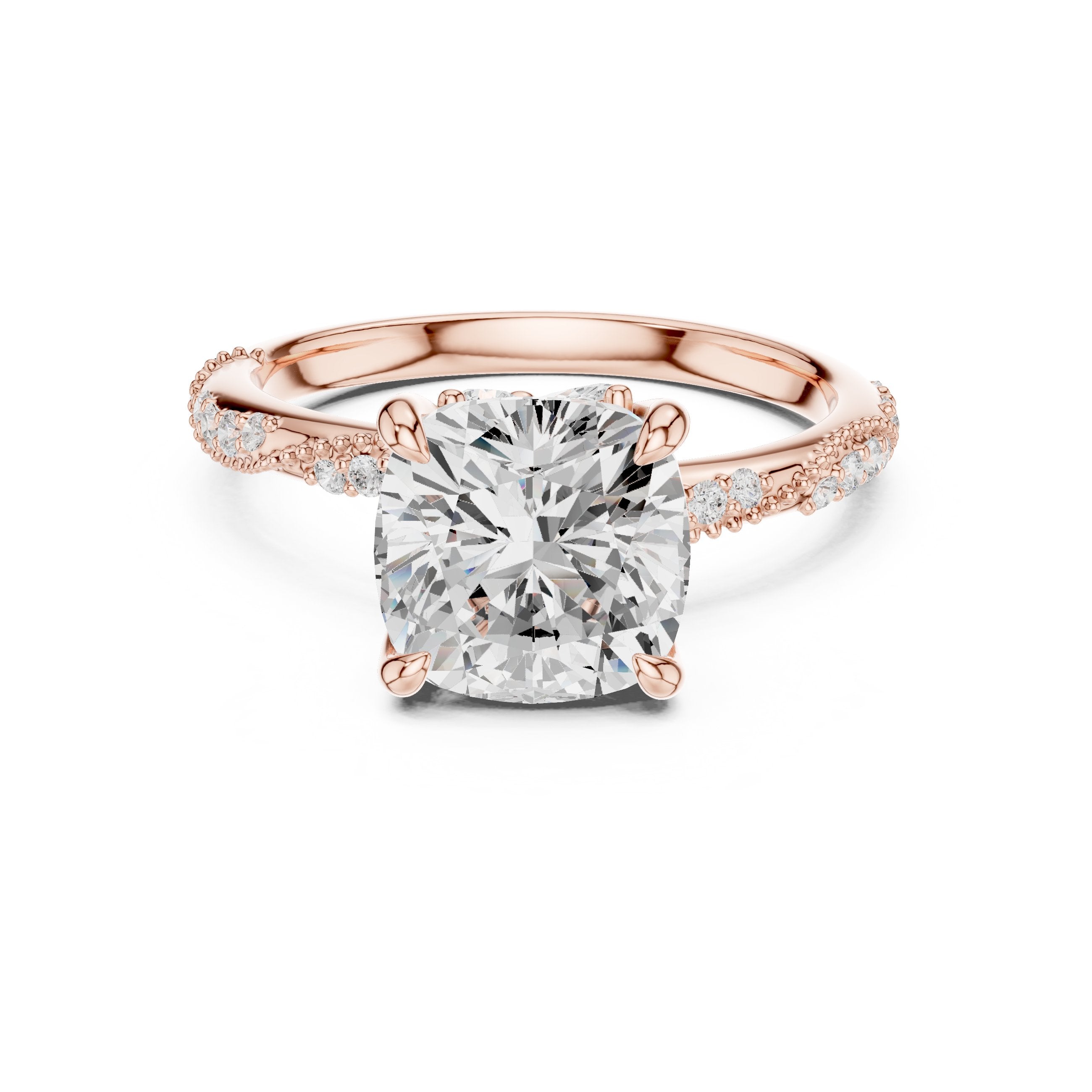 Cushion Cut Engagement Ring with Twisted Vine Pavé Band in Rose Gold - VYKA Diamonds