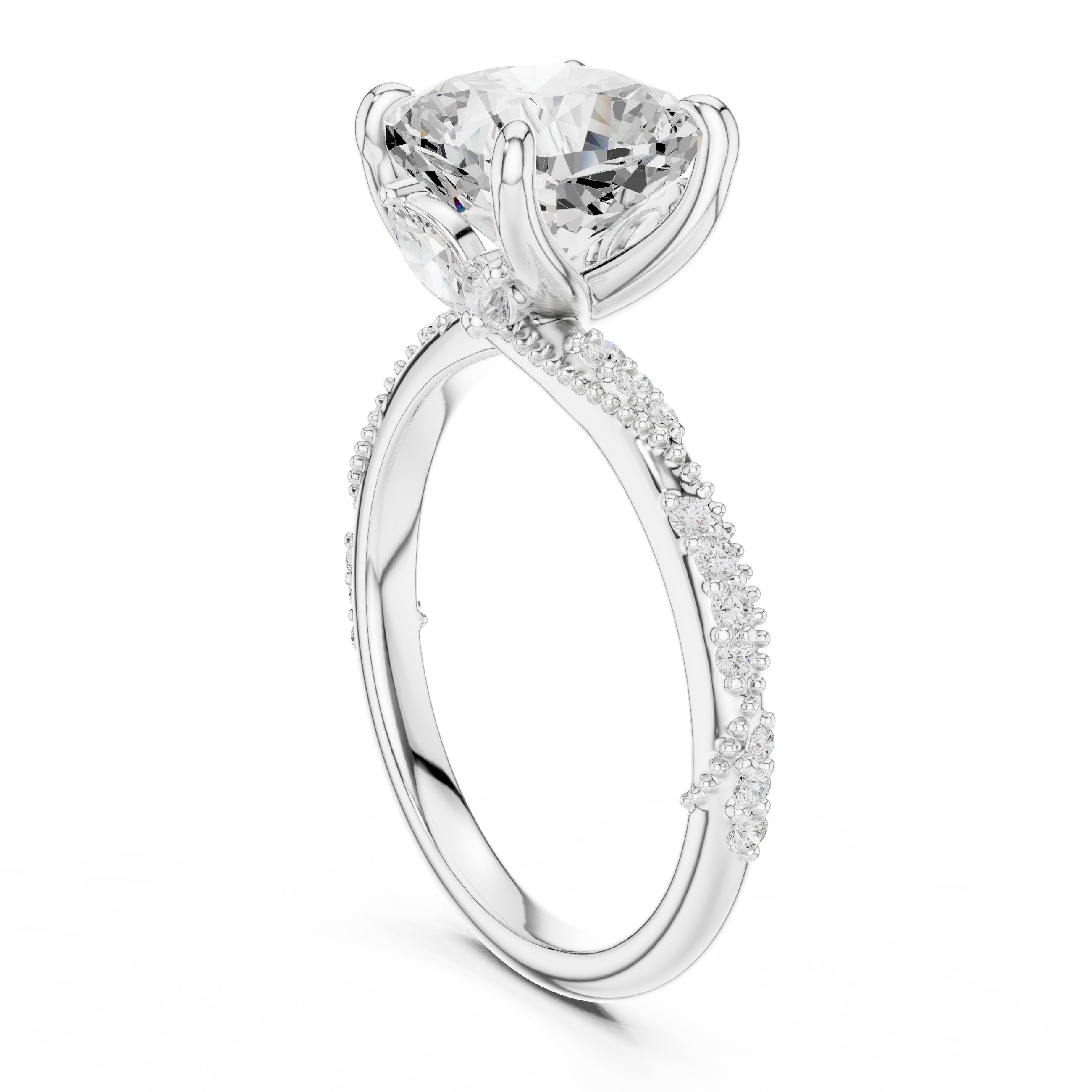Cushion Cut Engagement Ring with Twisted Vine Pavé Band in White Gold - VYKA Diamonds