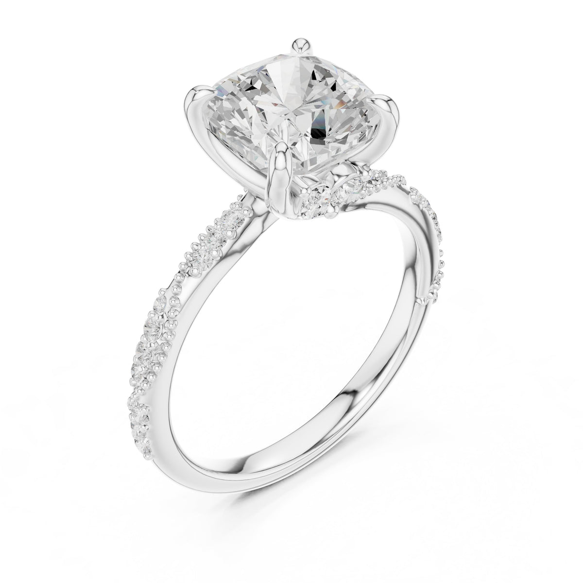 Cushion Cut Engagement Ring with Twisted Vine Pavé Band
