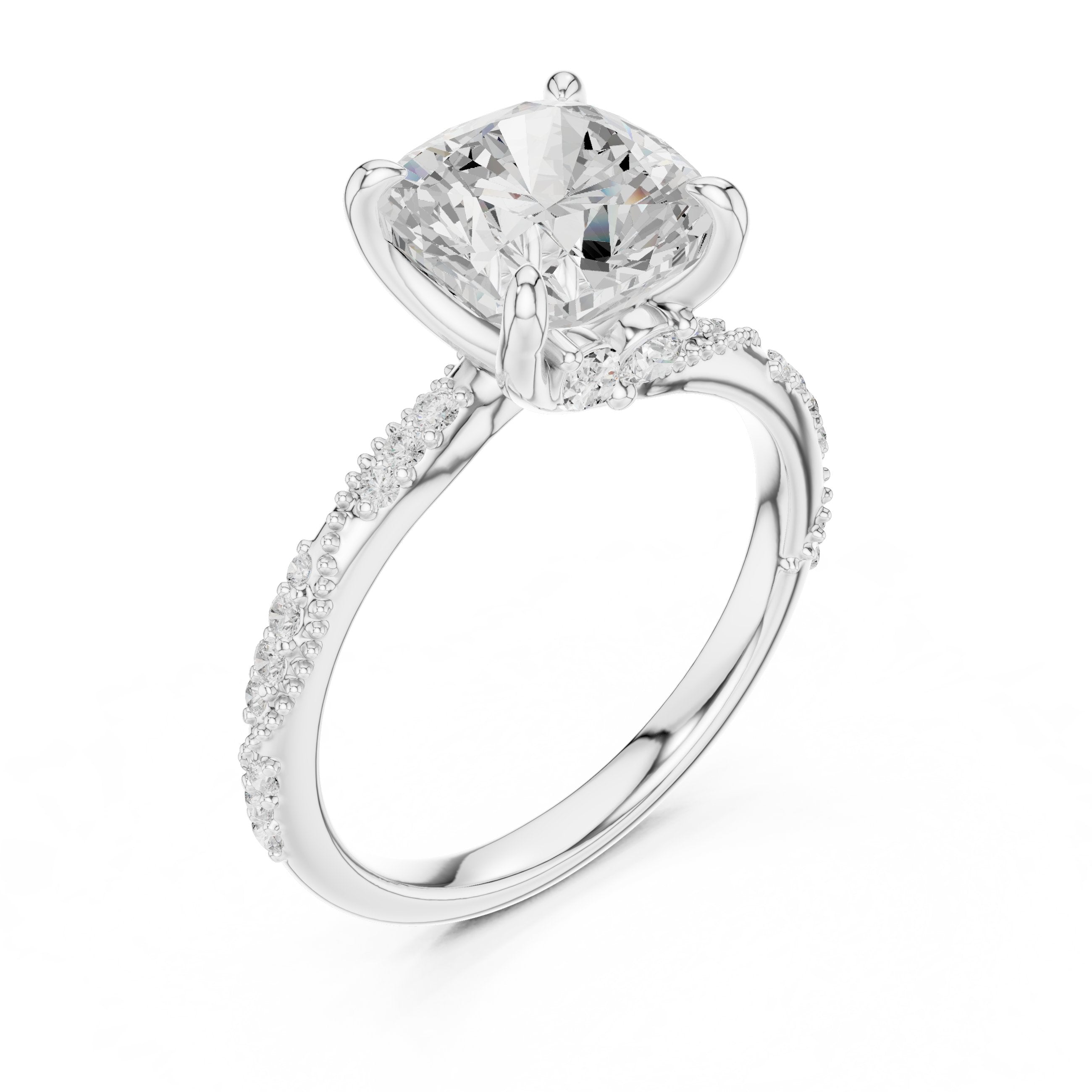 Cushion Cut Engagement Ring with Twisted Vine Pavé Band in White Gold - VYKA Diamonds