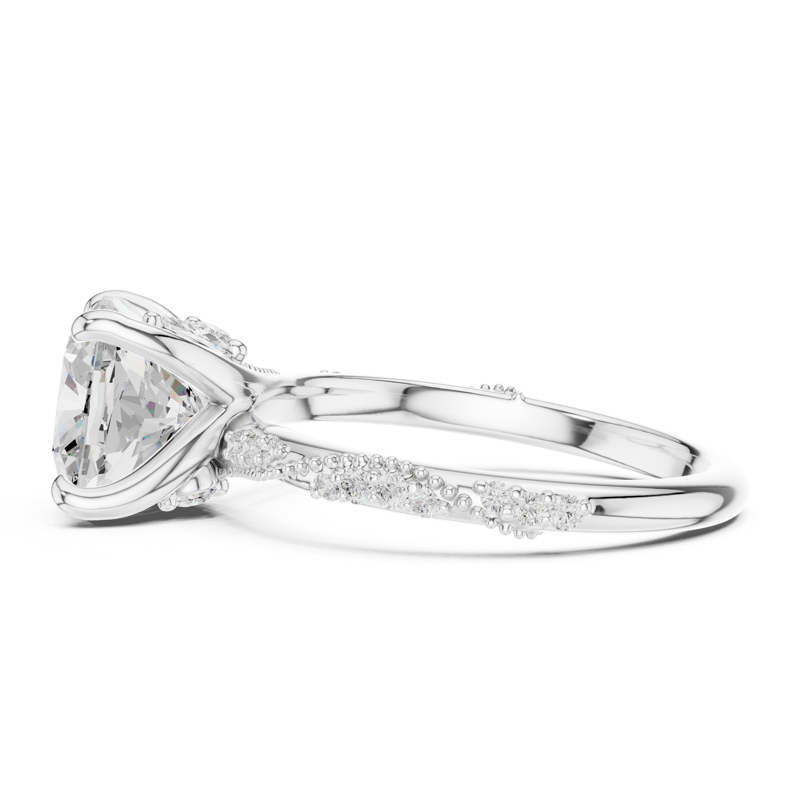 Cushion Cut Engagement Ring with Twisted Vine Pavé Band in White Gold - VYKA Diamonds