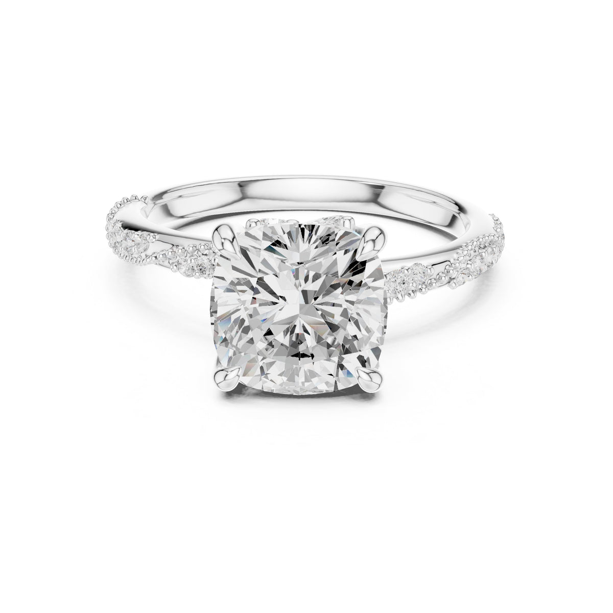 Cushion Cut Engagement Ring with Twisted Vine Pavé Band