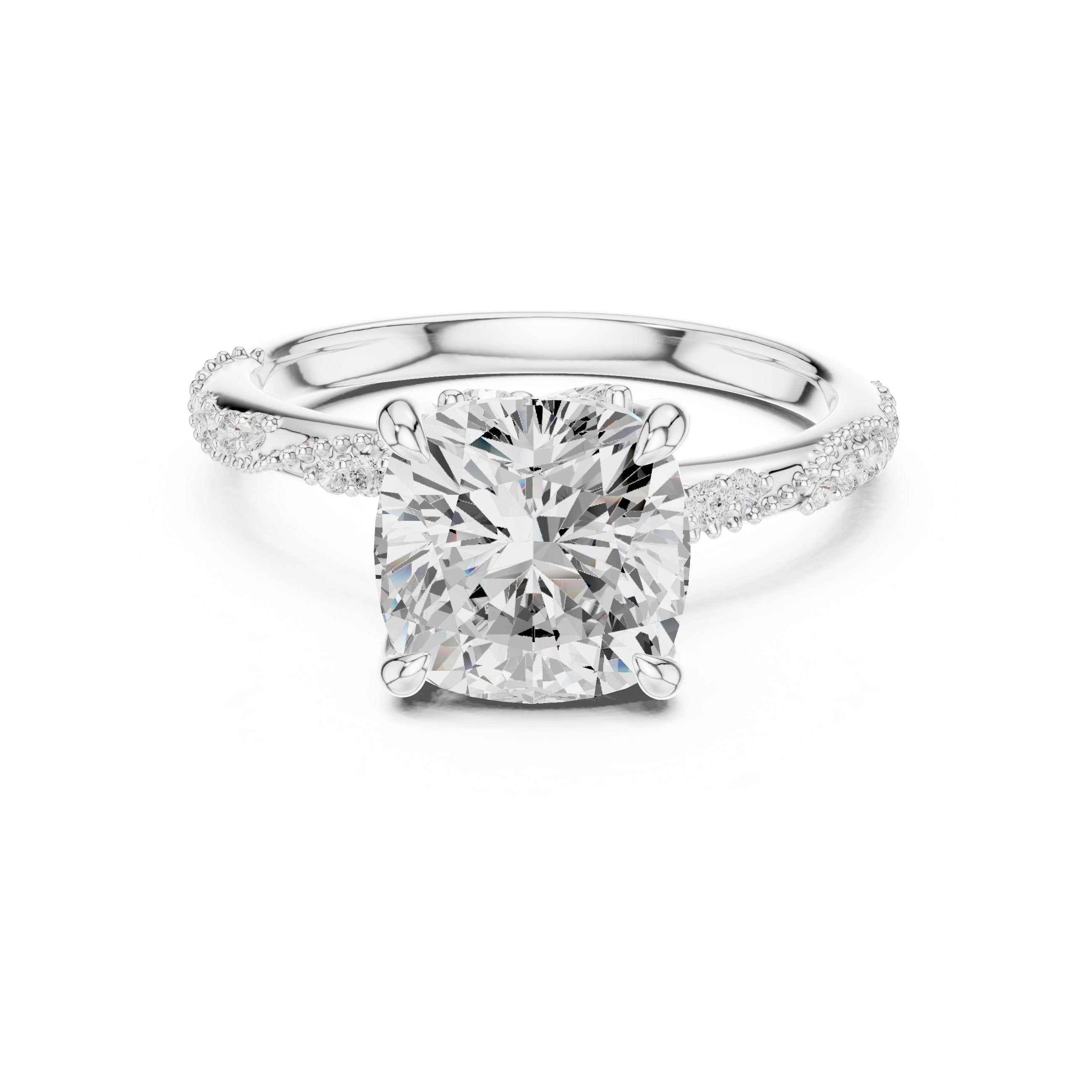 Cushion Cut Engagement Ring with Twisted Vine Pavé Band in White Gold - VYKA Diamonds