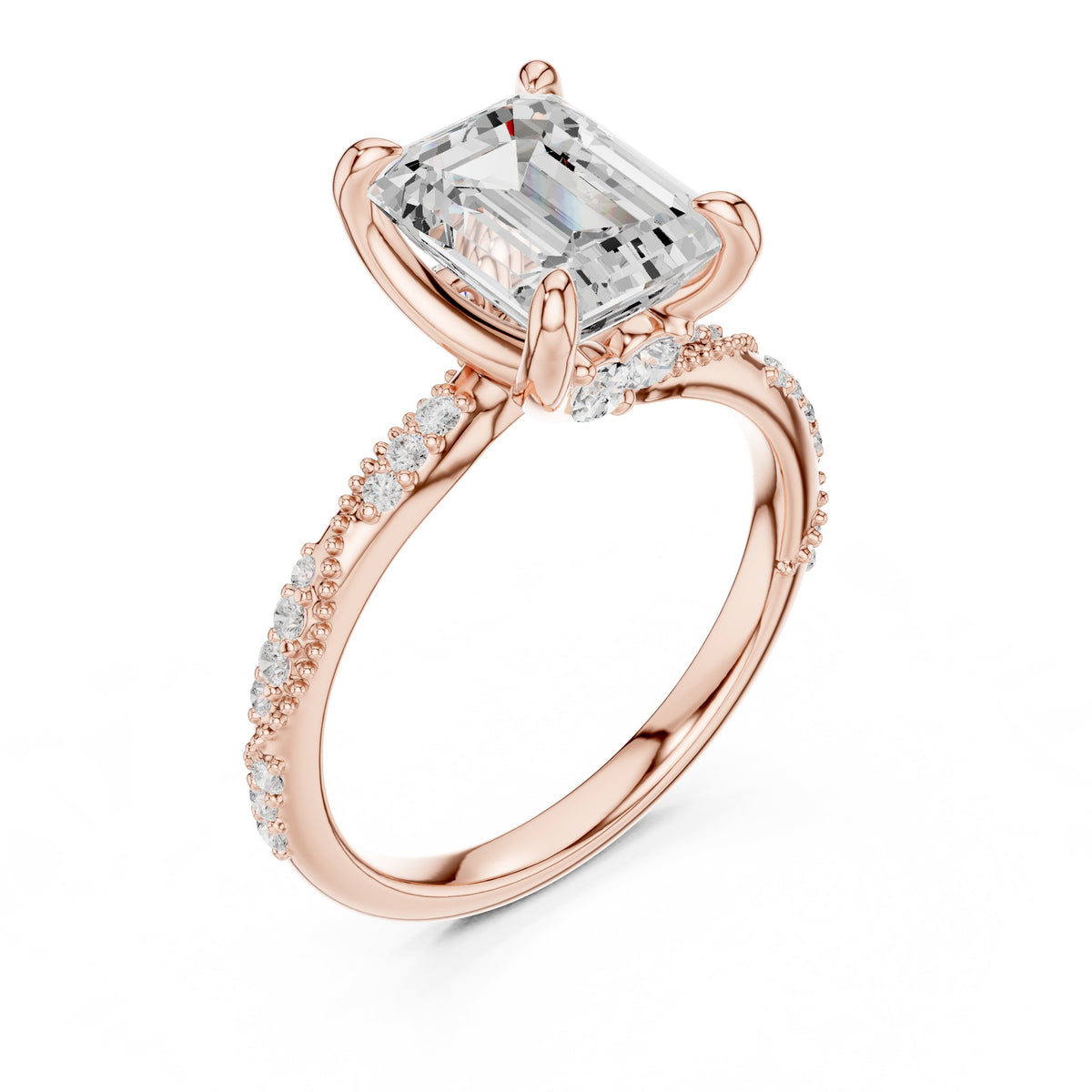 Emerald Cut Engagement Ring with Twisted Vine Pavé Band