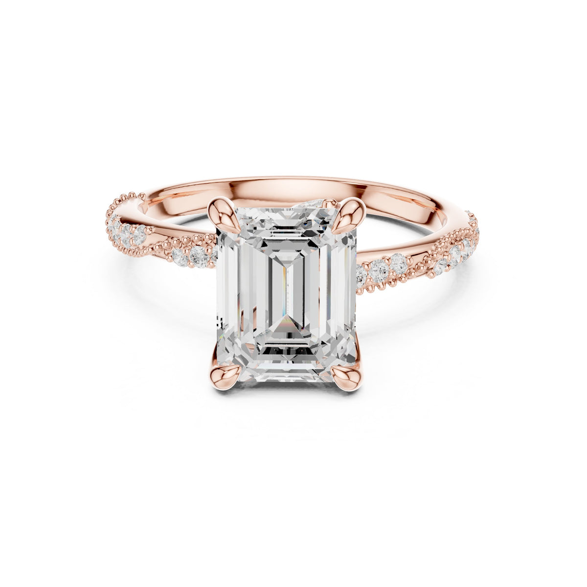 Emerald Cut Engagement Ring with Twisted Vine Pavé Band