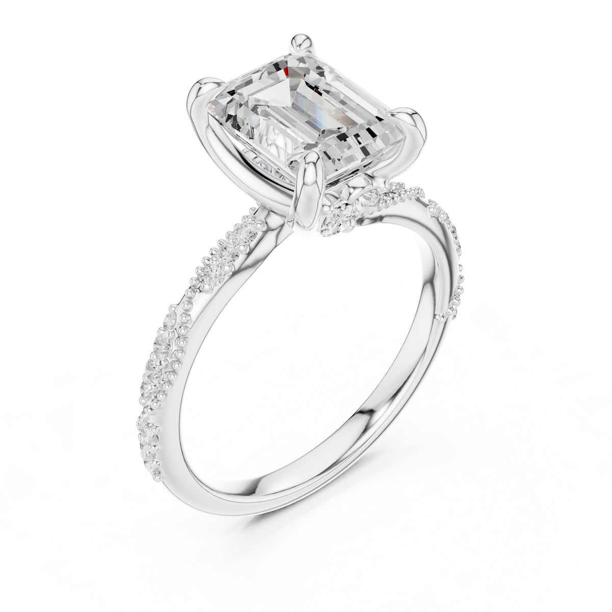 Emerald Cut Engagement Ring with Twisted Vine Pavé Band