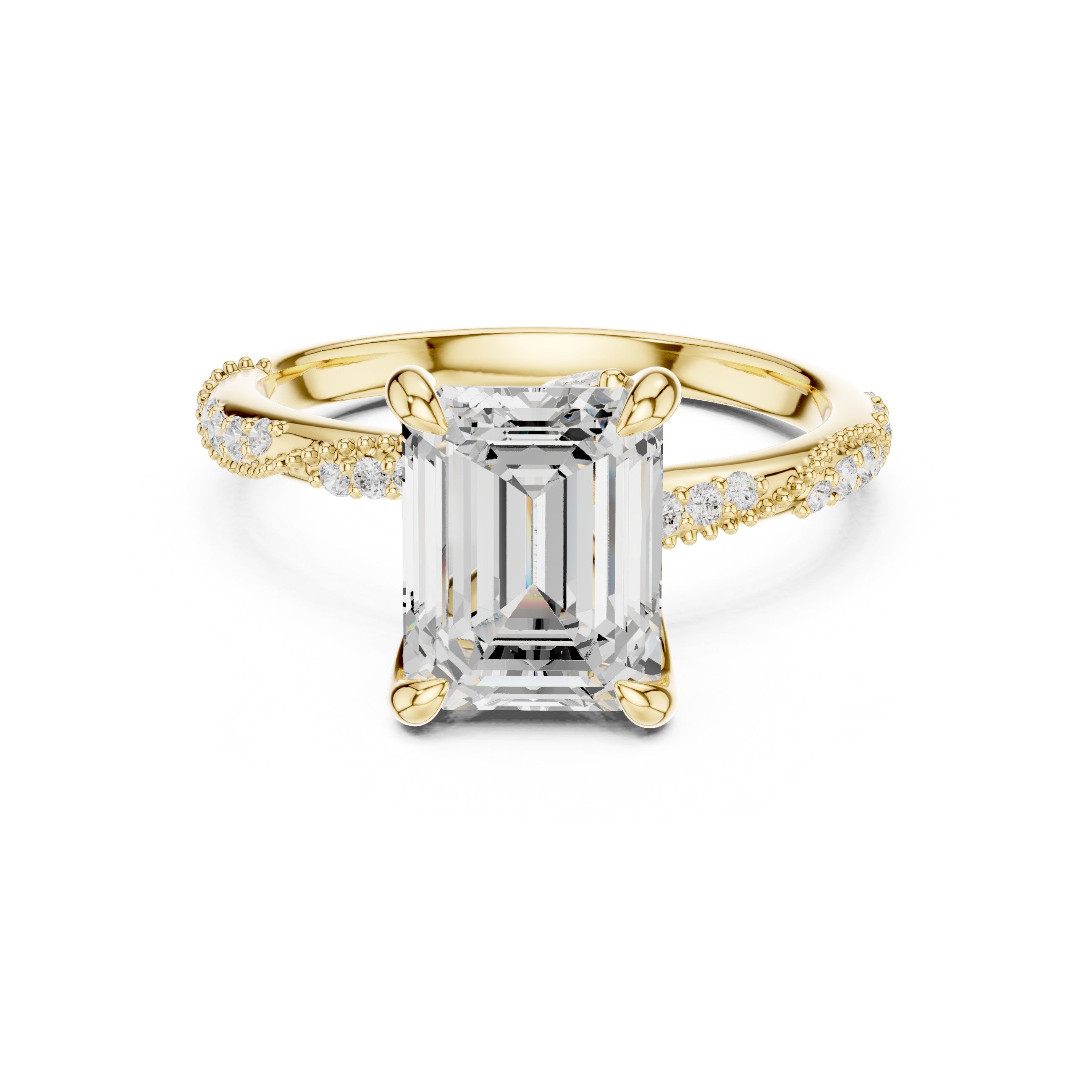 Emerald Cut Engagement Ring with Twisted Vine Pavé Band in Yellow Gold - VYKA Diamonds