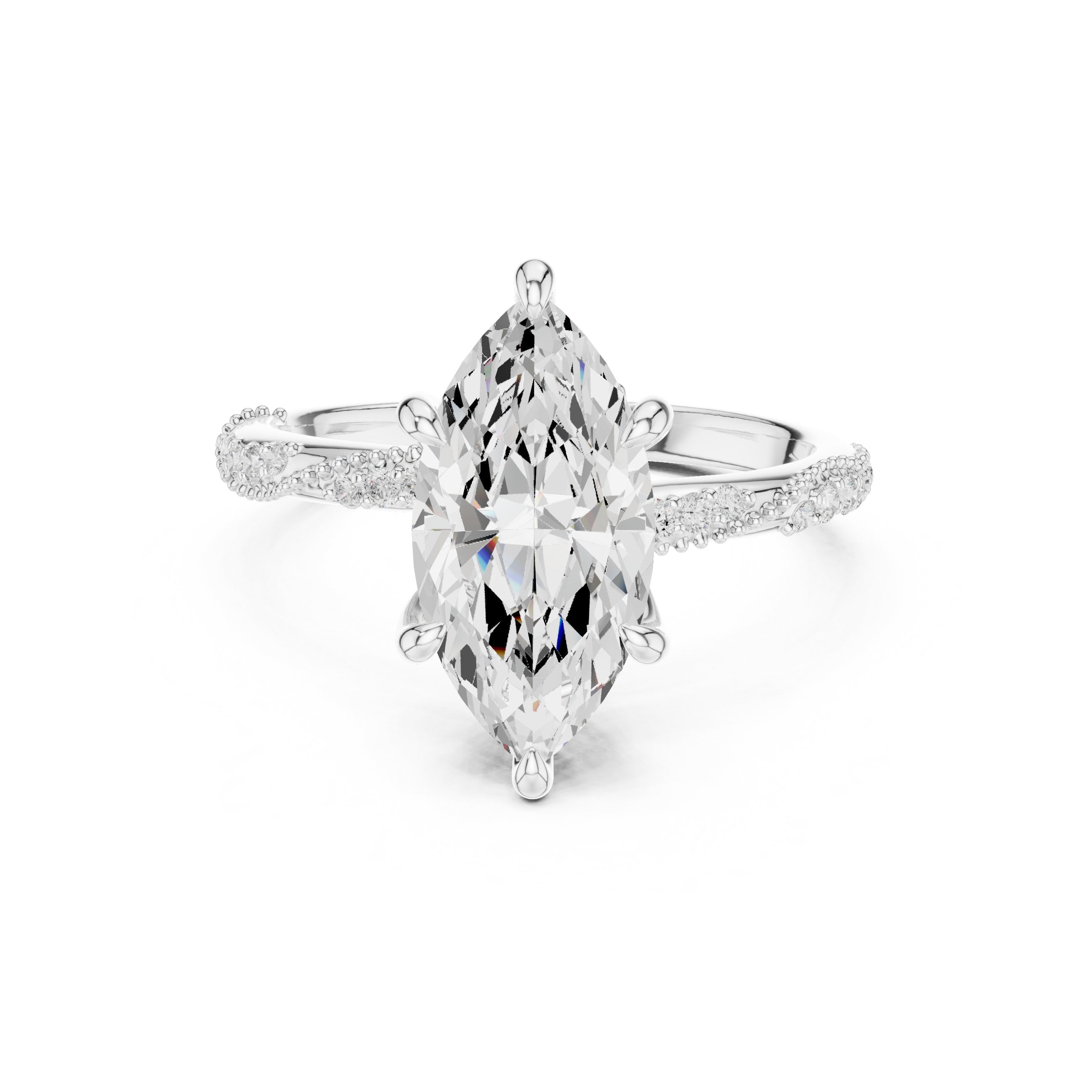 Marquise Cut Engagement Ring with Twisted Vine Pavé Band in White Gold - VYKA Diamonds
