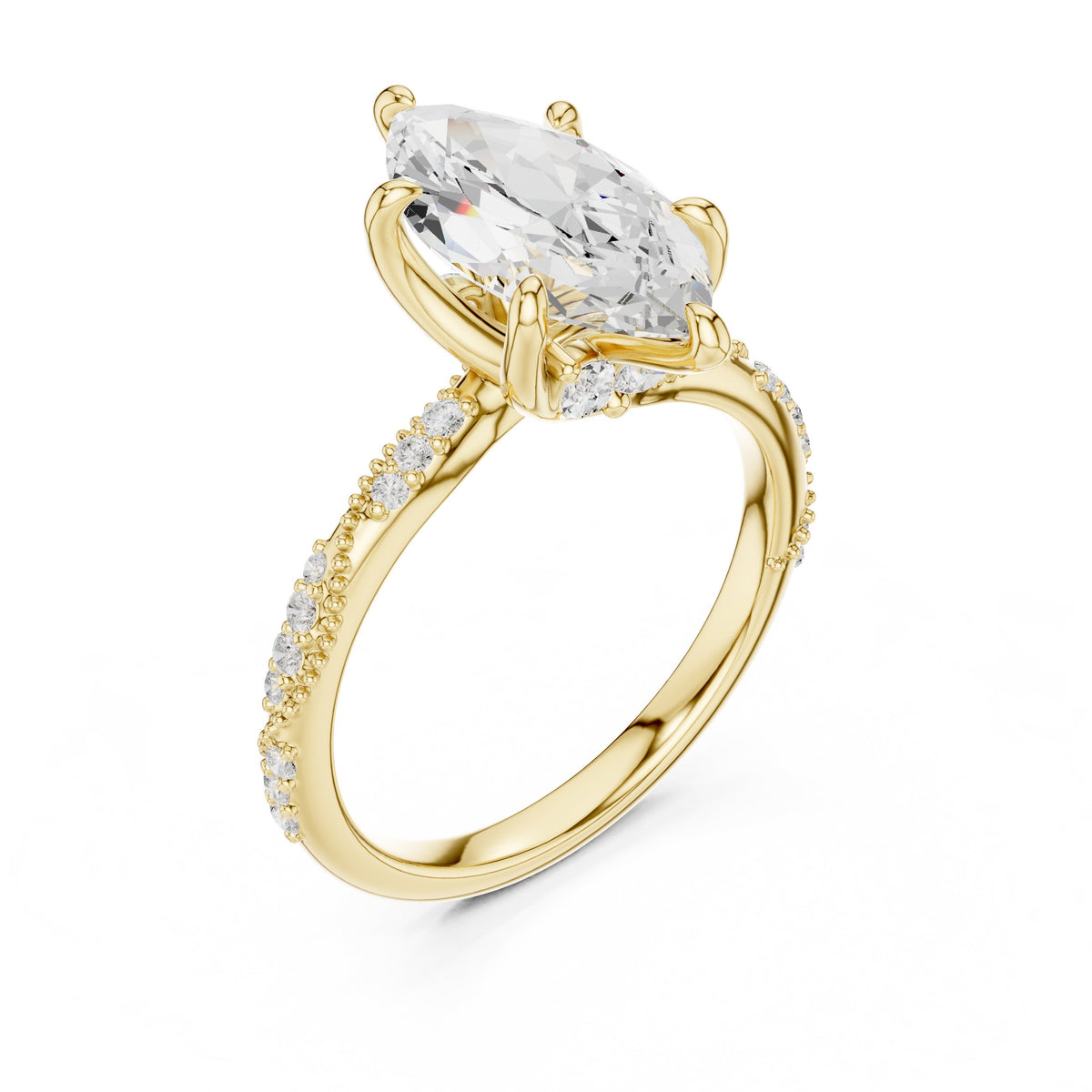 Marquise Cut Engagement Ring with Twisted Vine Pavé Band