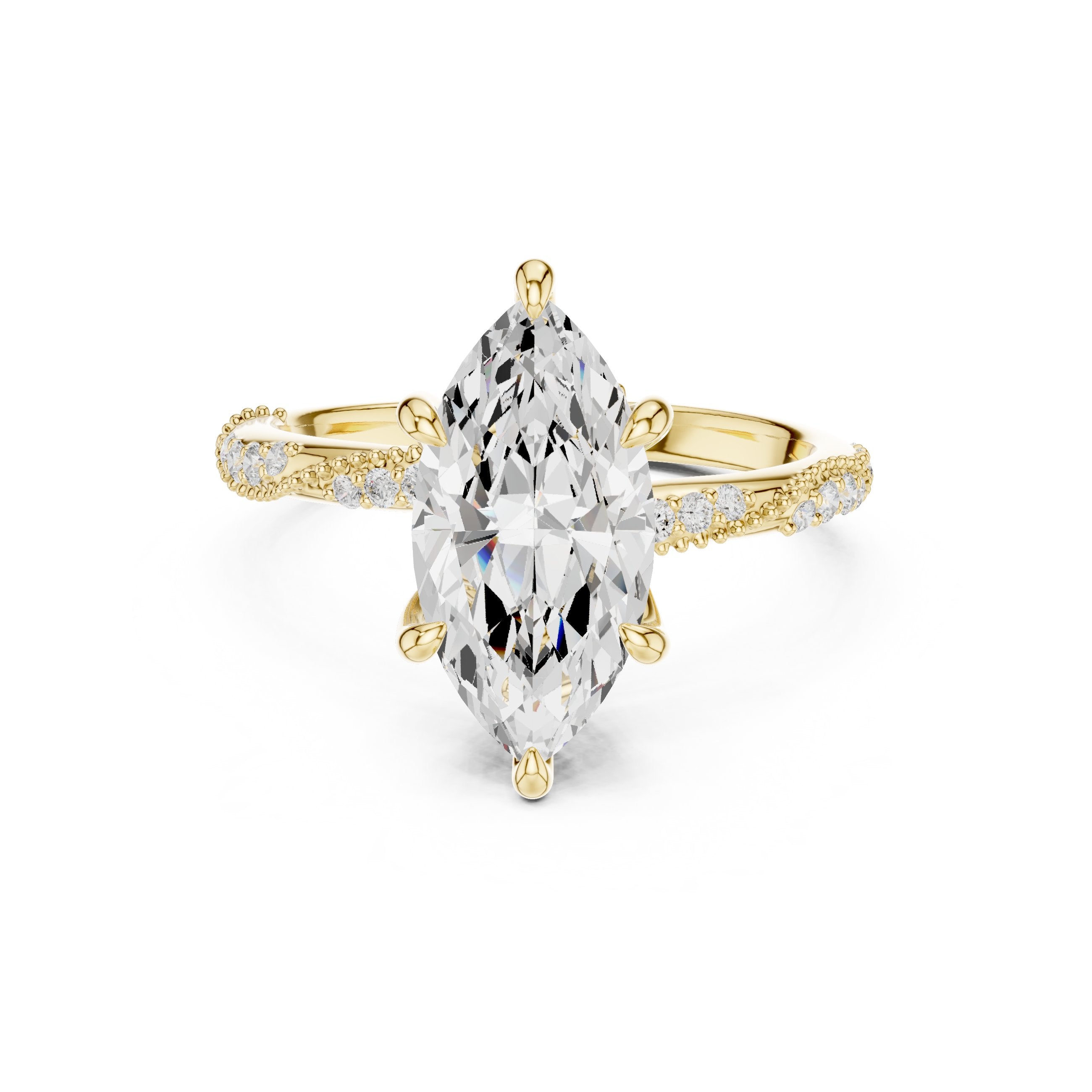 Marquise Cut Engagement Ring with Twisted Vine Pavé Band in Yellow Gold - VYKA Diamonds