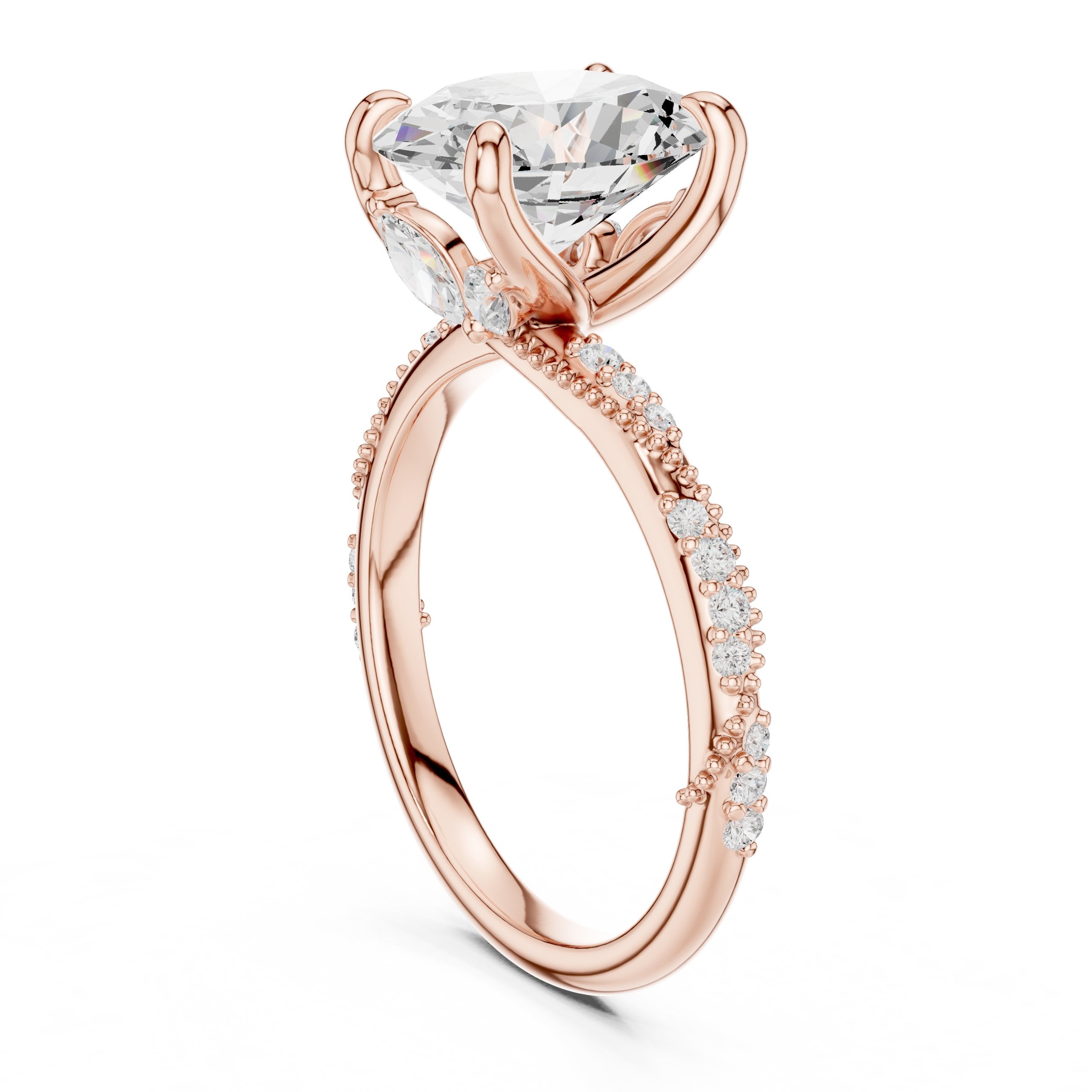 Oval Diamond Engagement Ring with Twisted Pavé Band in Rose Gold - VYKA Diamonds