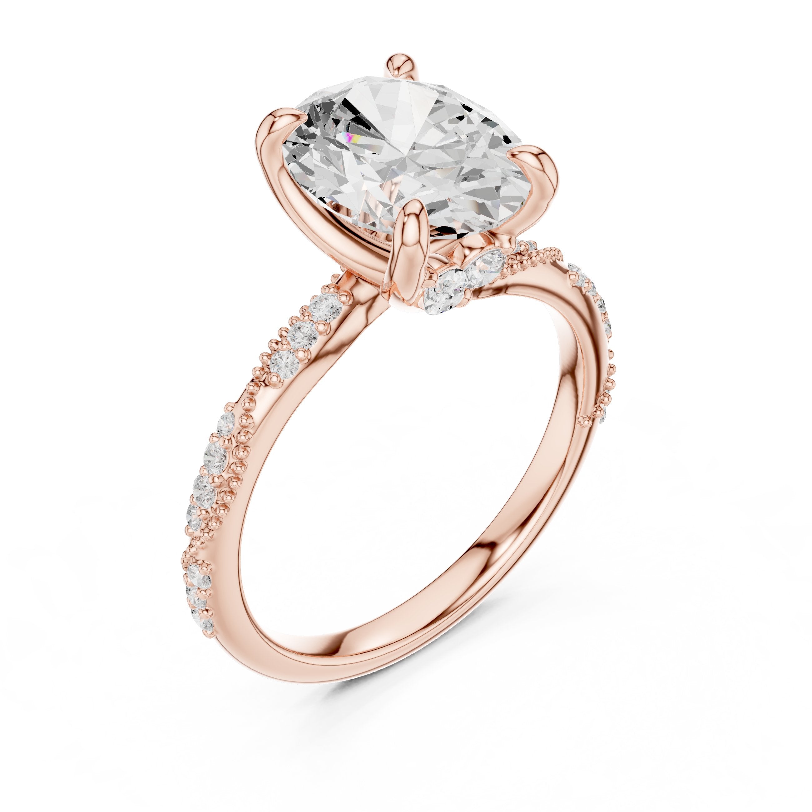 Oval Diamond Engagement Ring with Twisted Pavé Band in Rose Gold - VYKA Diamonds