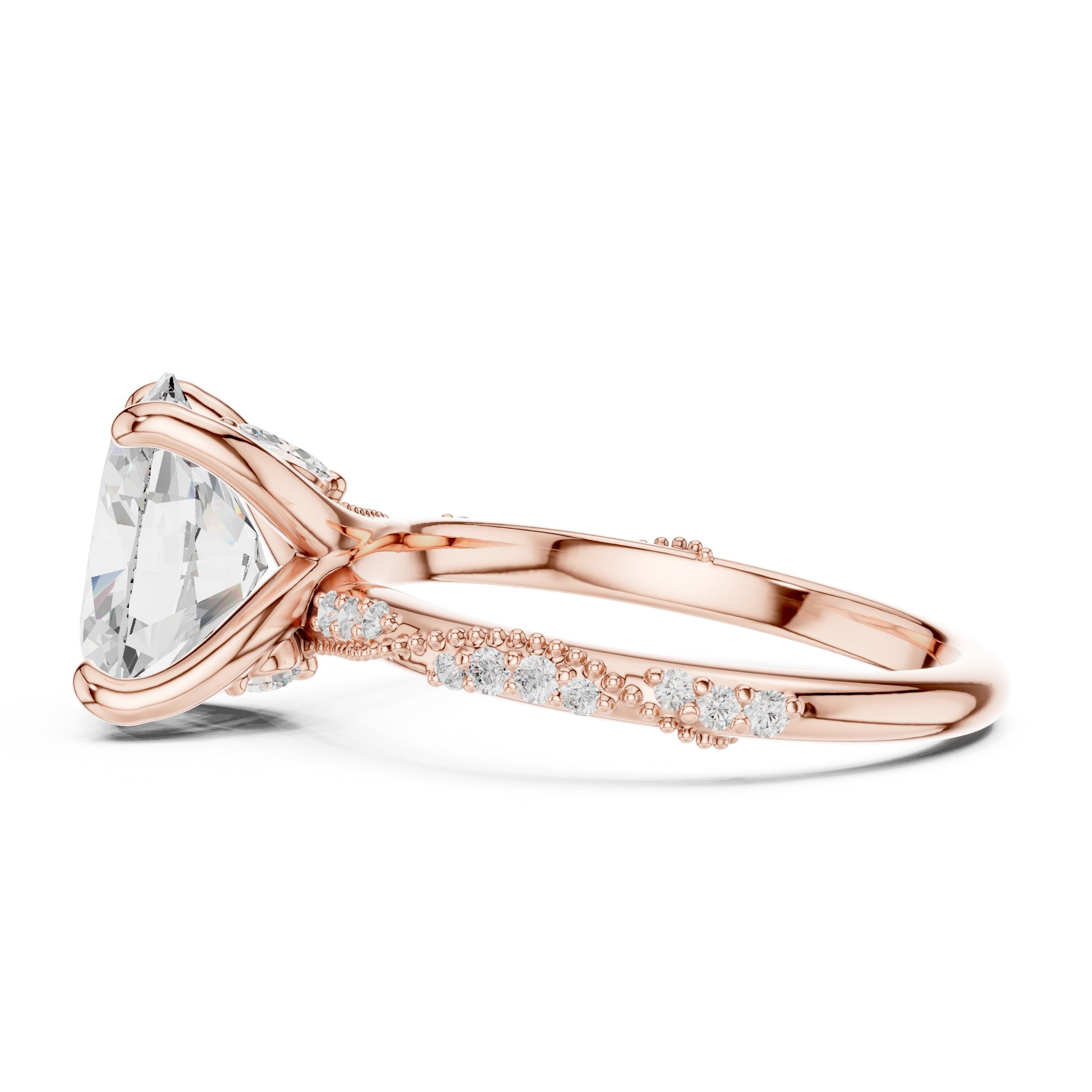 Oval Diamond Engagement Ring with Twisted Pavé Band in Rose Gold - VYKA Diamonds