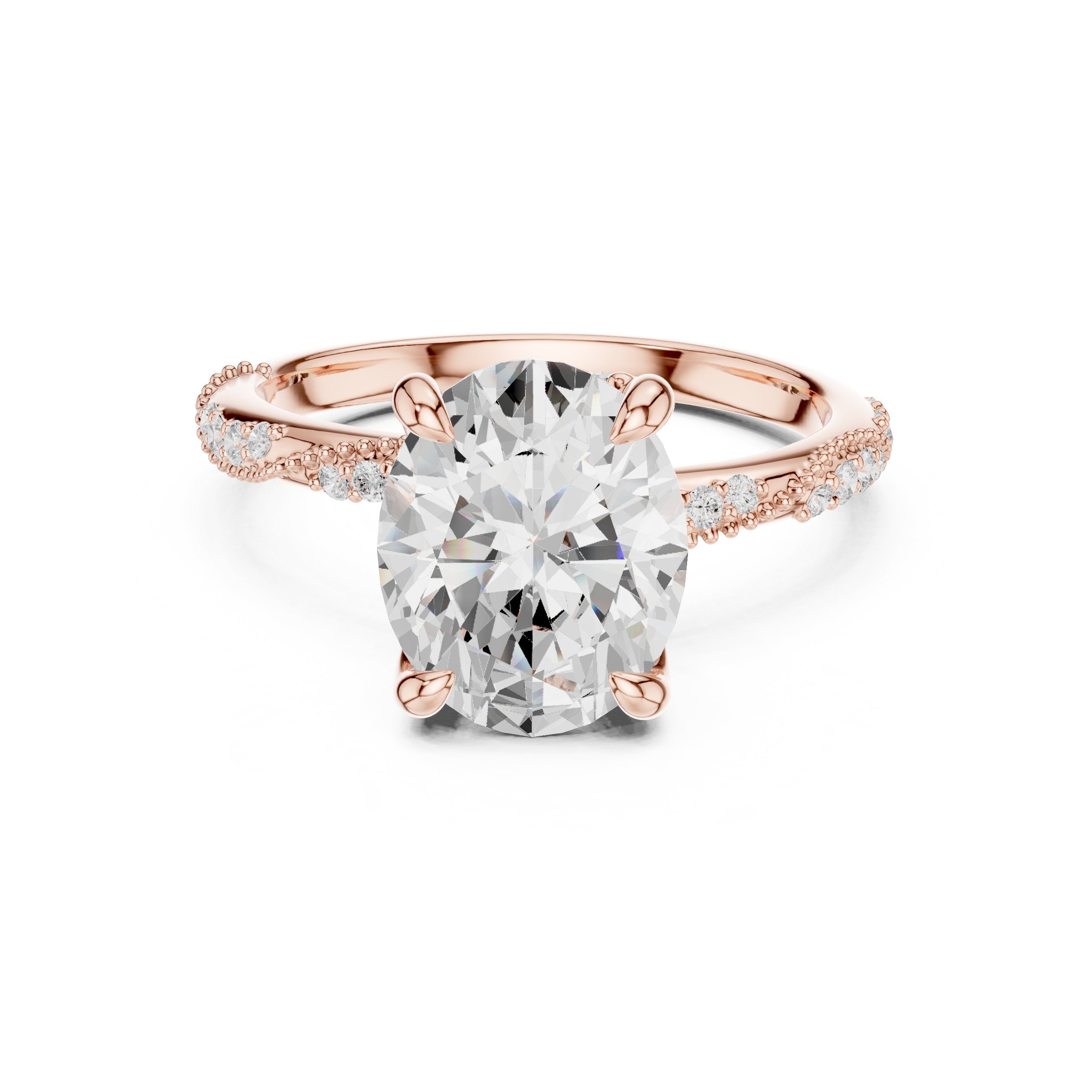 Oval Diamond Engagement Ring with Twisted Pavé Band in Rose Gold - VYKA Diamonds
